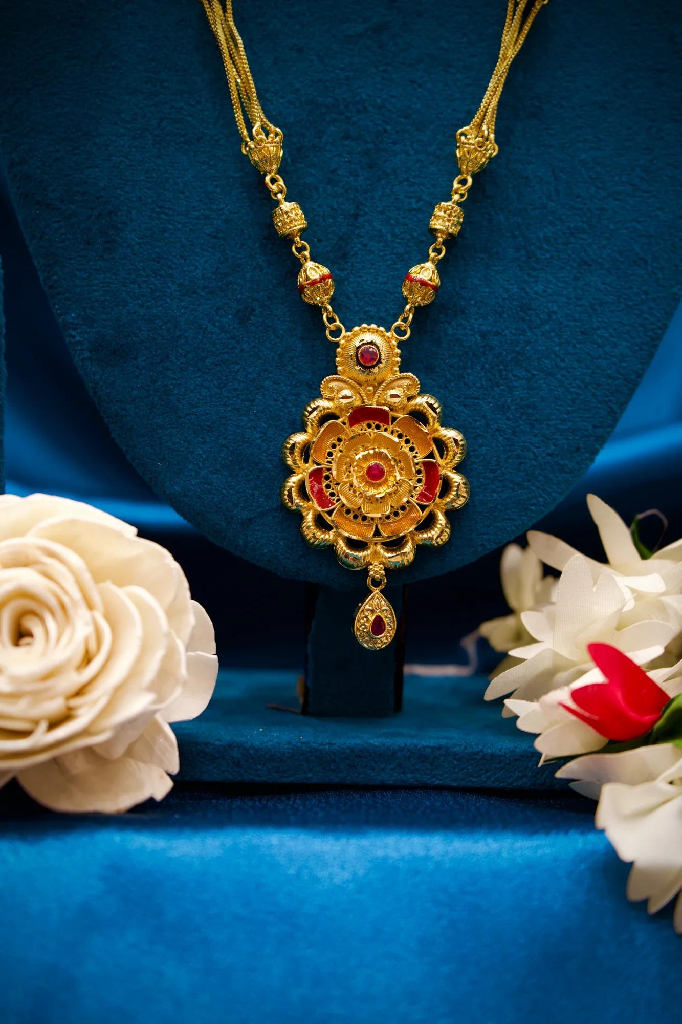 Floral Ruby Accent Long Chain Mangalsutra