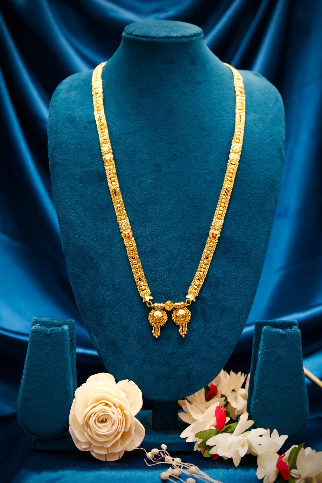Heritage Gold-Tone Long Haram with Dual Lakshmi Coin Pendants
