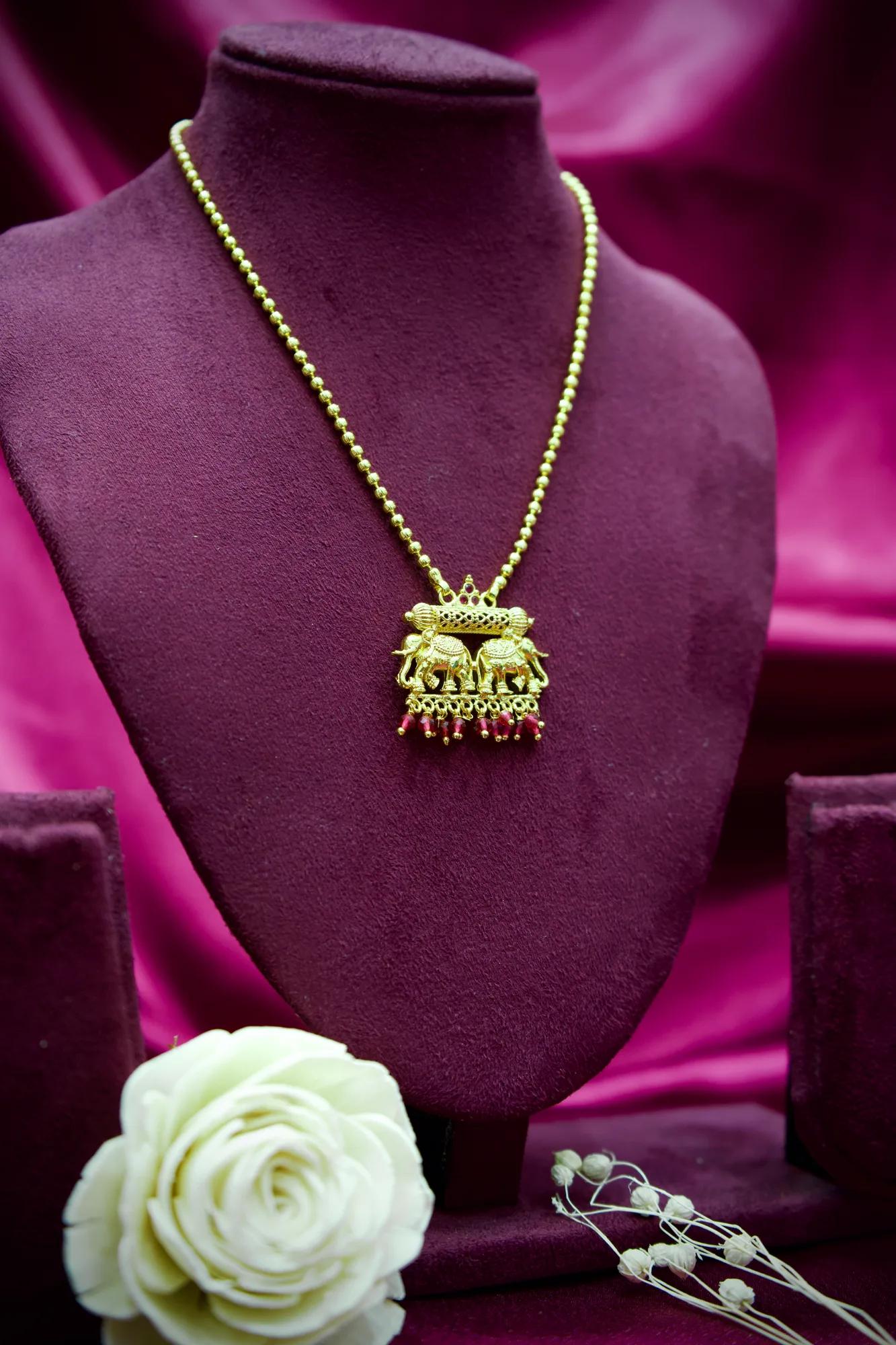 Traditional Elephant Motif Temple Pendant Necklace