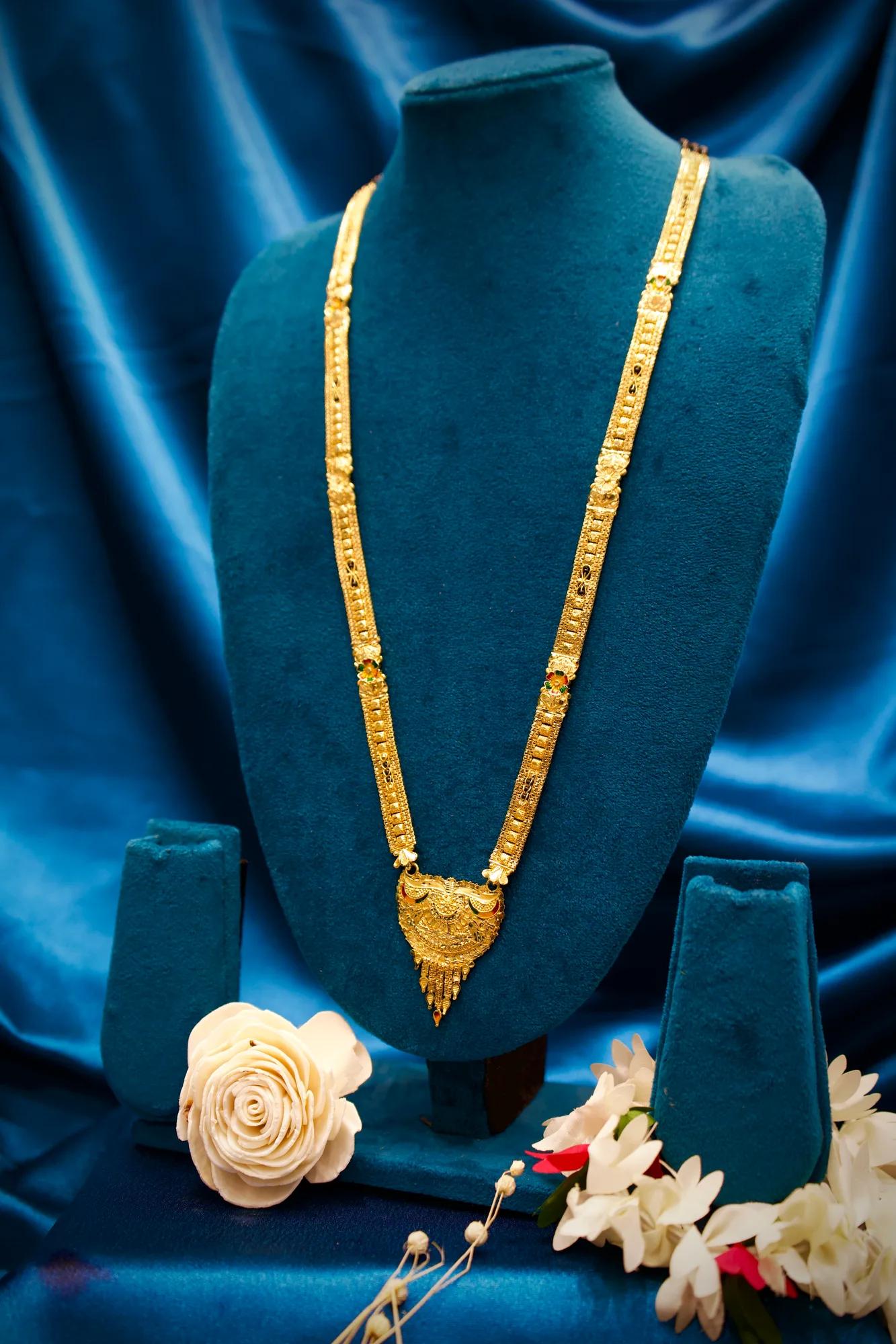 Antique Gold Finish Long Haram Mangalsutra with Royal Crescent Pendant
