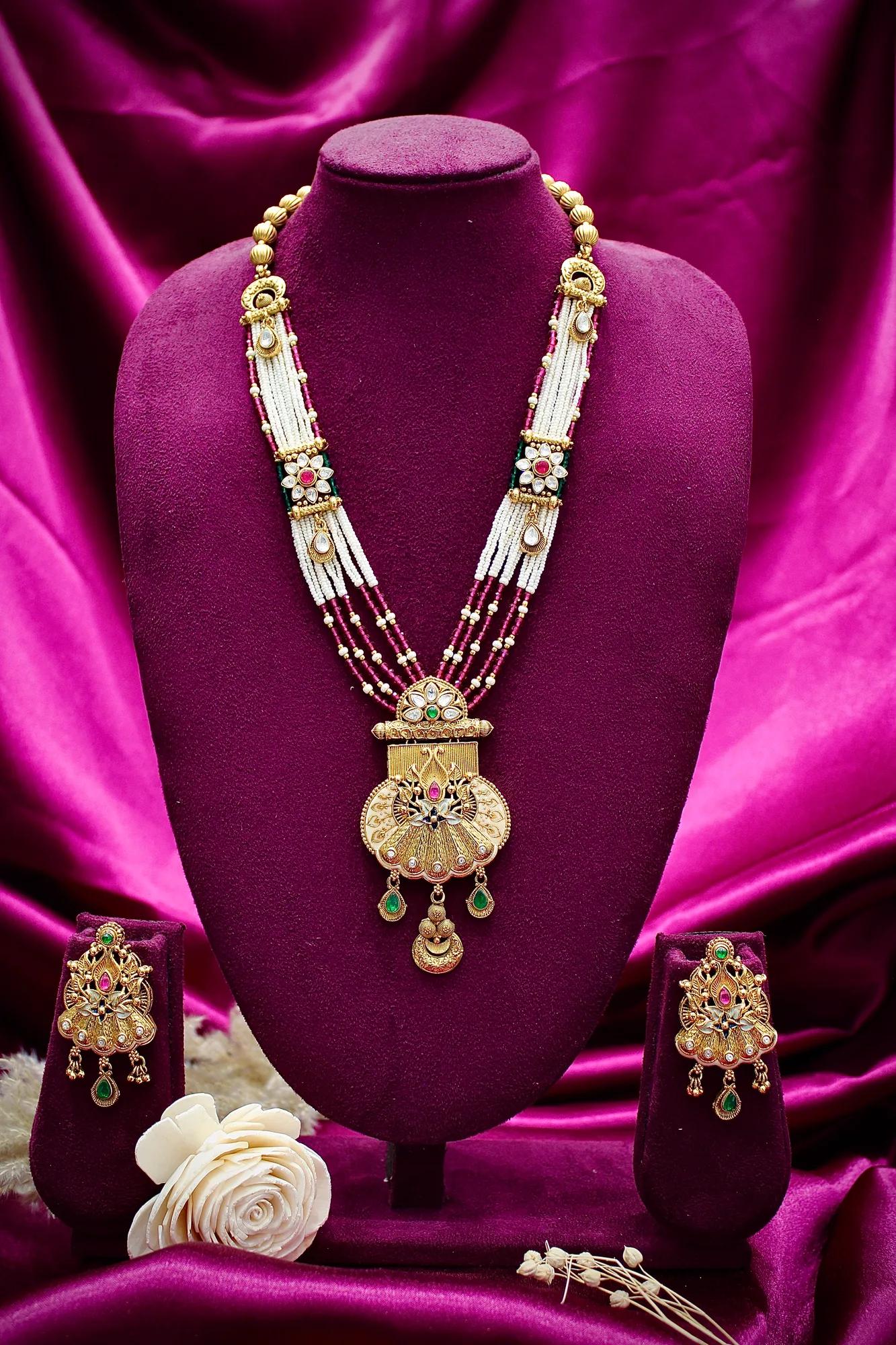 Royal Peacock Motif Pearl Mala Pendant Necklace