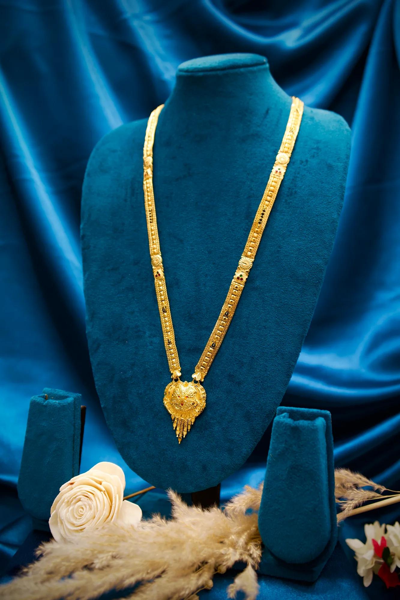 Antique Gold Finish Long Haram Mangalsutra with Royal Heart Pendant