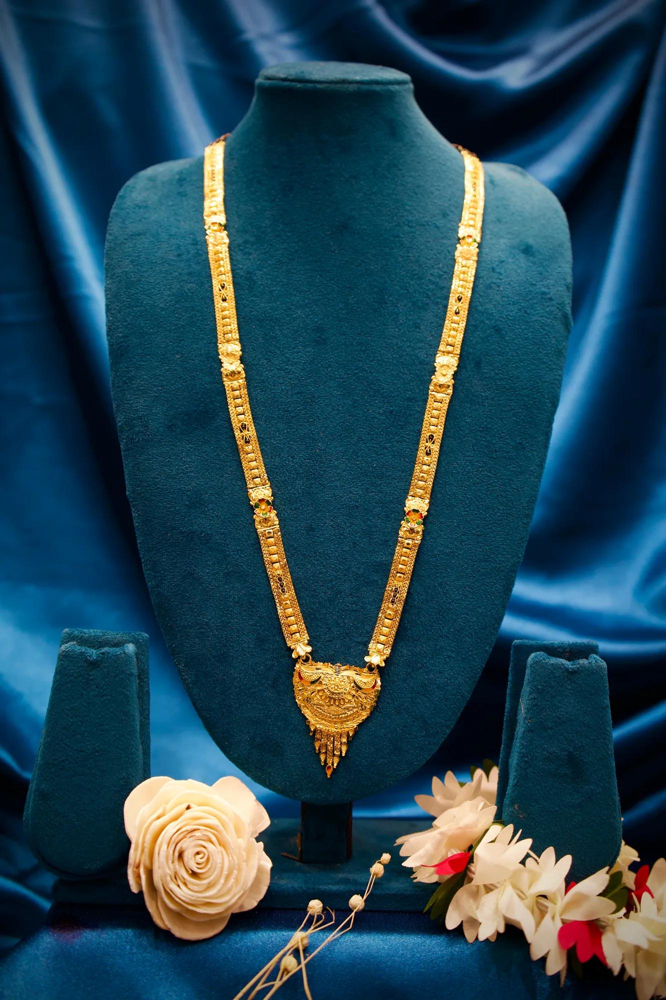 Antique Gold Finish Long Haram Mangalsutra with Royal Crescent Pendant