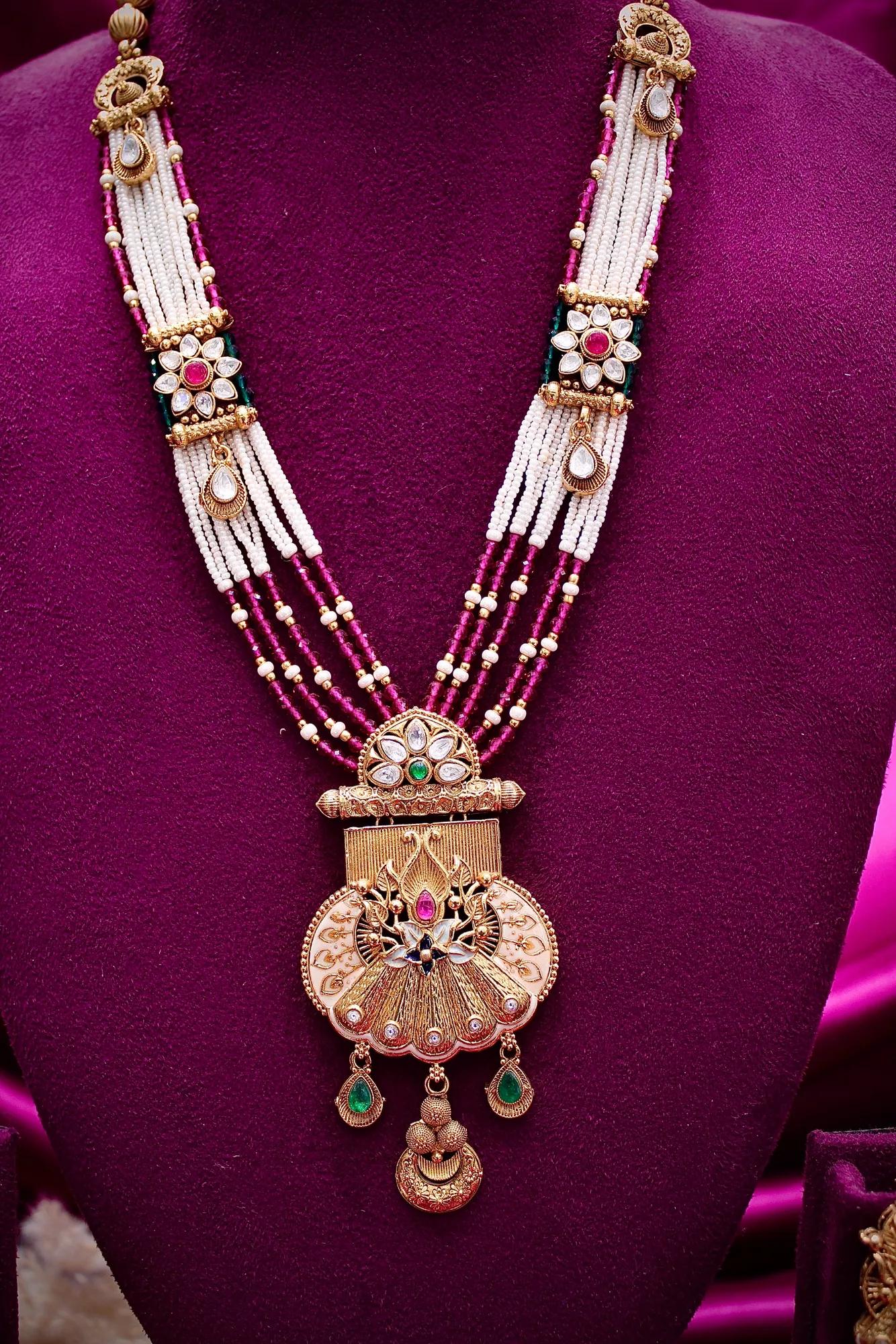 Royal Peacock Motif Pearl Mala Pendant Necklace — Image 4