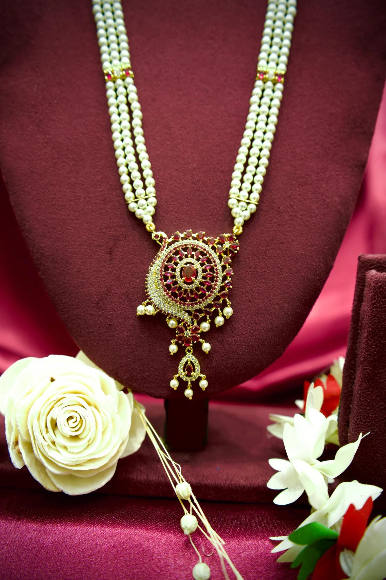 Royal Pearl Beaded Pendant Necklace Set