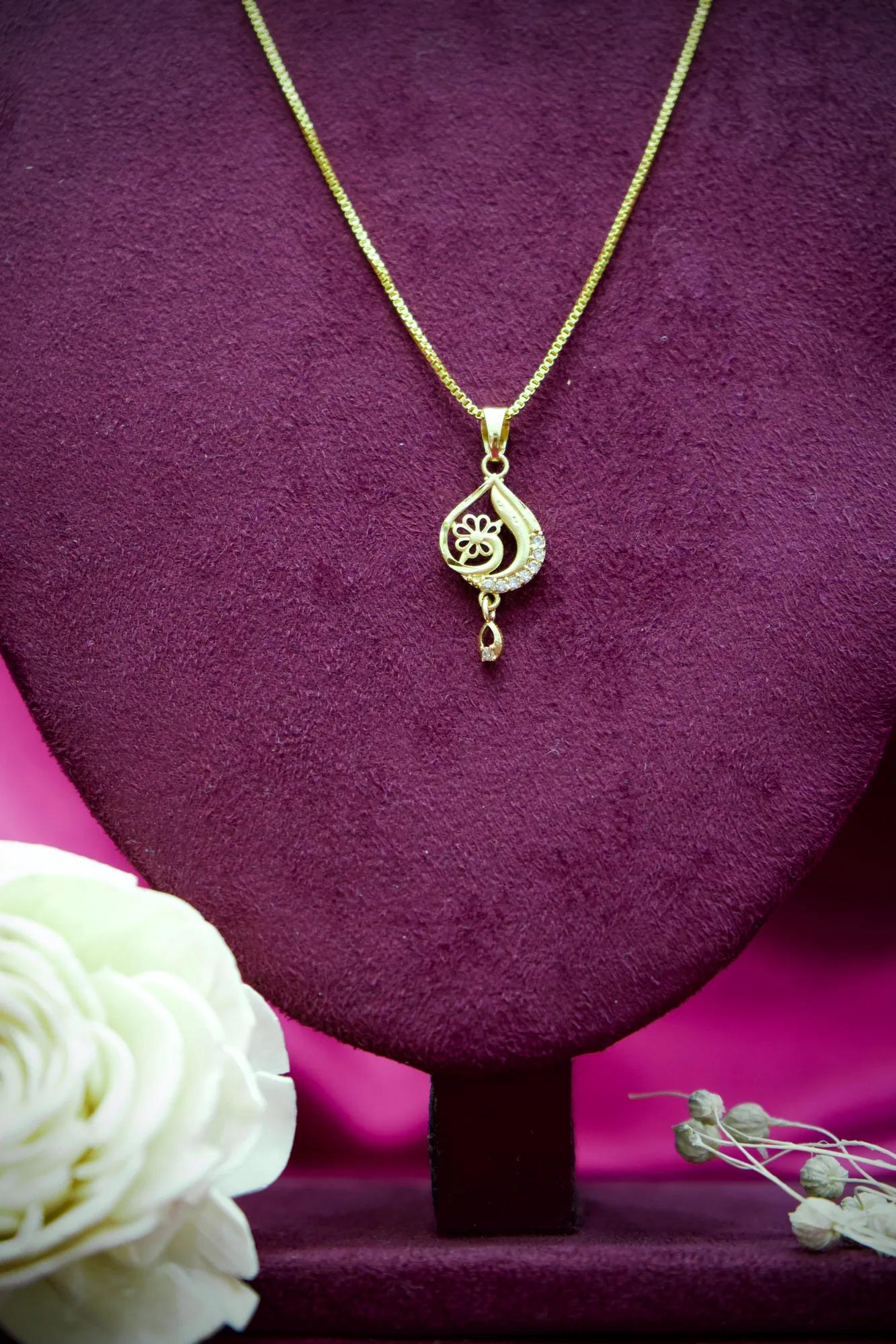 Floral Teardrop Gold Pendant Necklace
