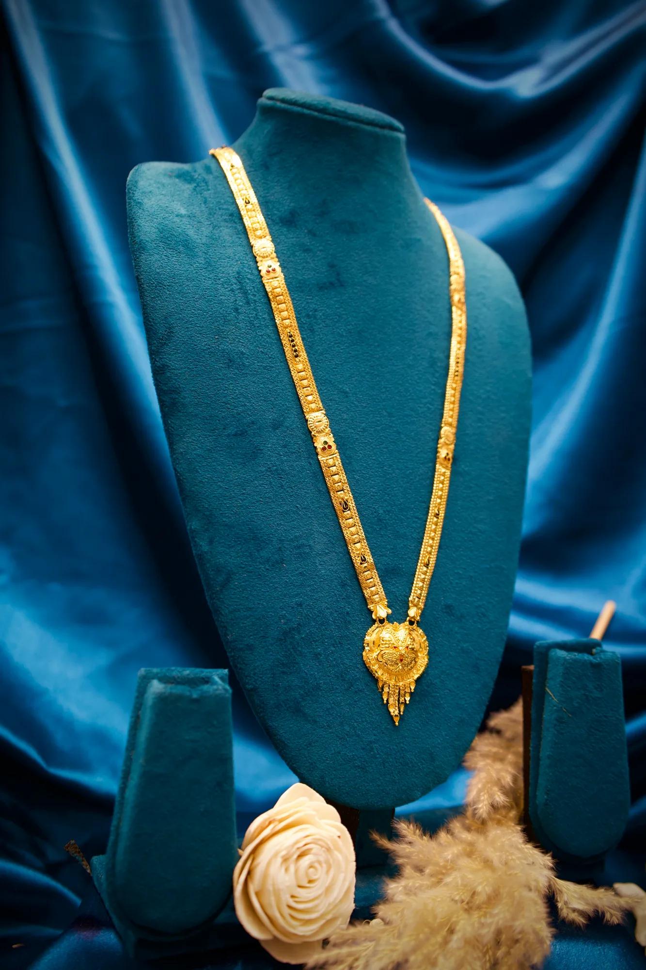 Antique Gold Finish Long Haram Mangalsutra with Royal Heart Pendant