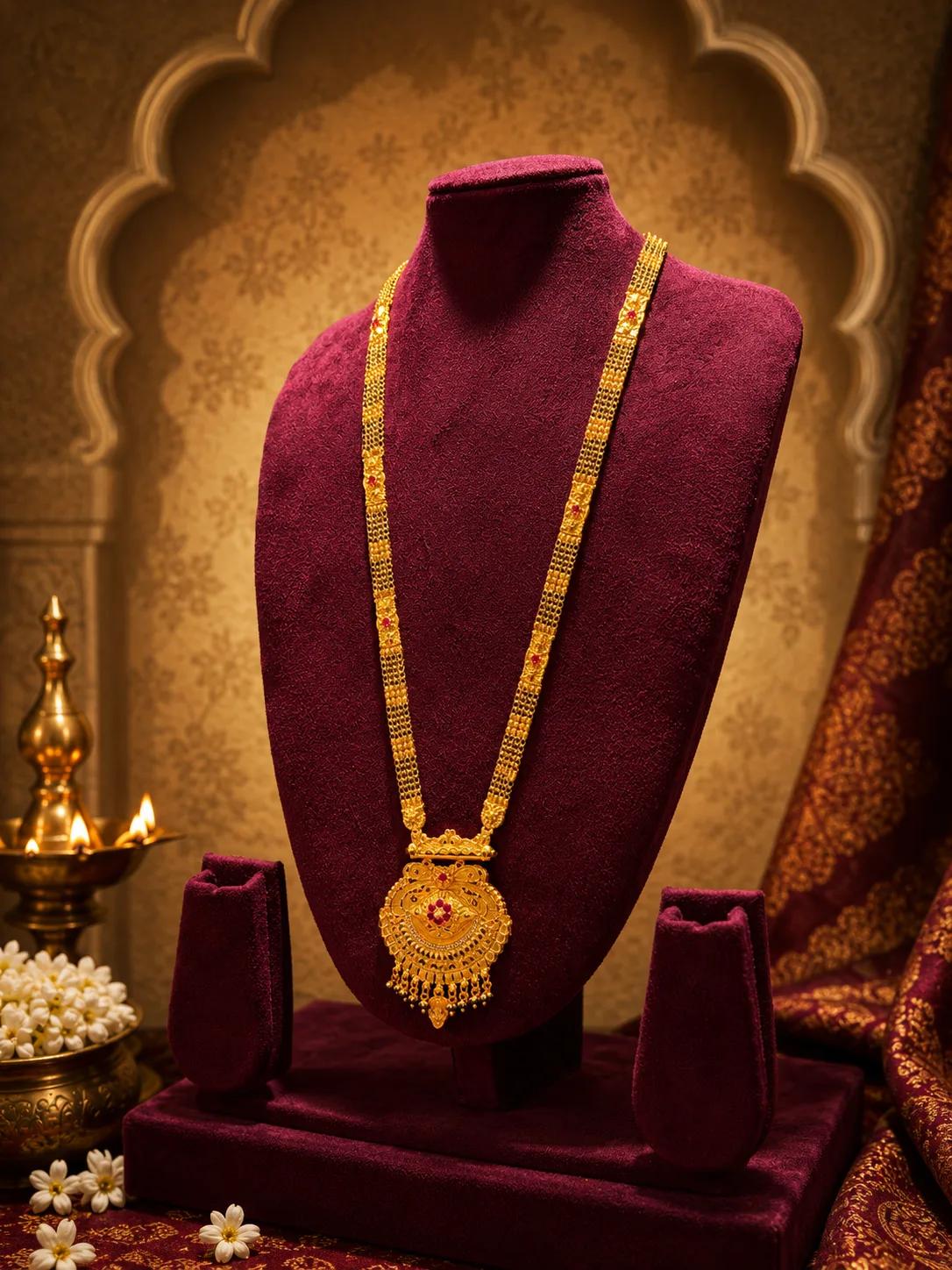 Traditional Pinjara Patti Mangalsutra with Temple Pendant — Image 2