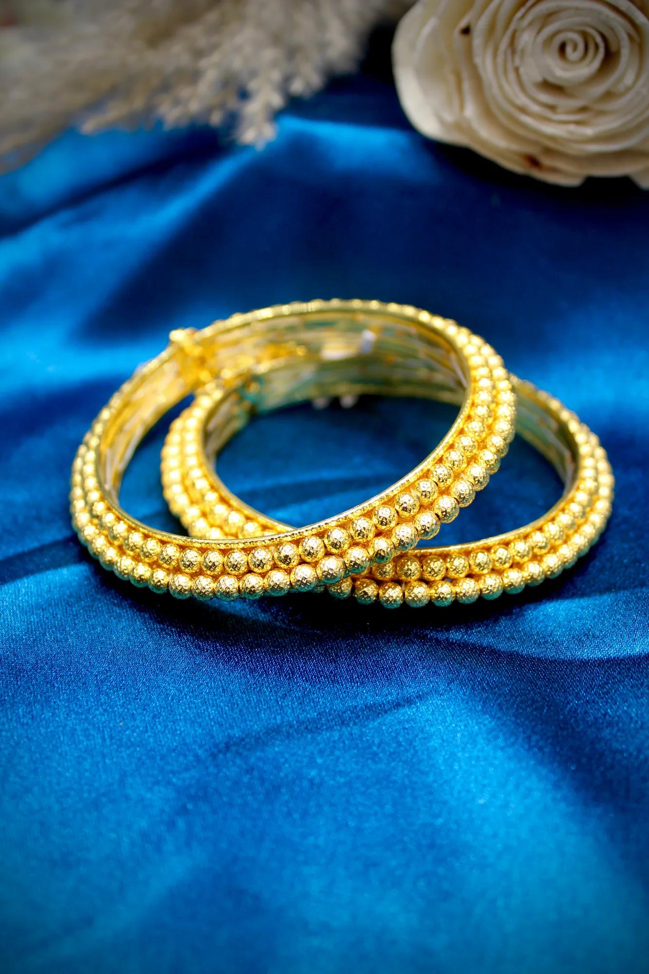 Classic Gold Beaded Bangles (Set of 2)