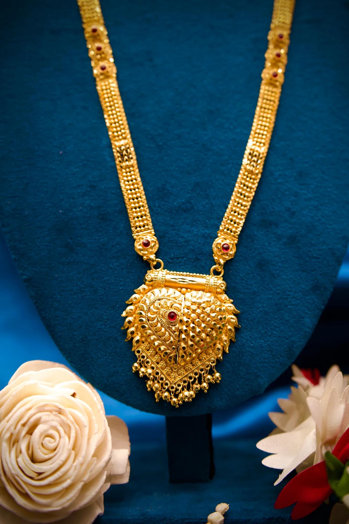 Antique Gold Finish Long Haram Mangalsutra with Heart-Shaped Pendant