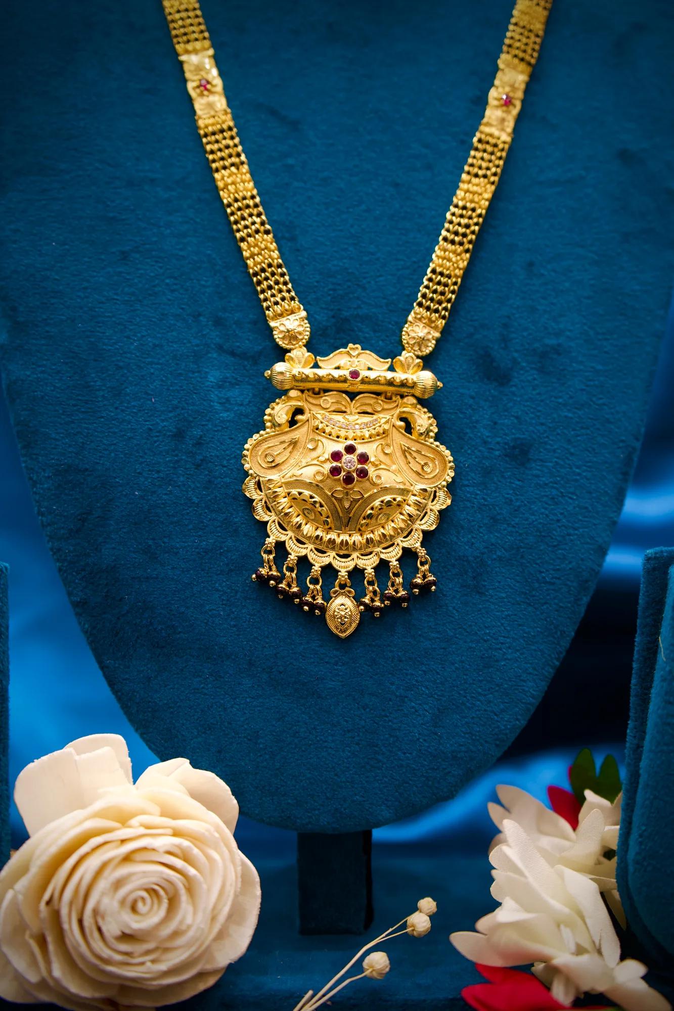 Antique Gold Finish Long Haram Mangalsutra with Royal Filigree Pendant