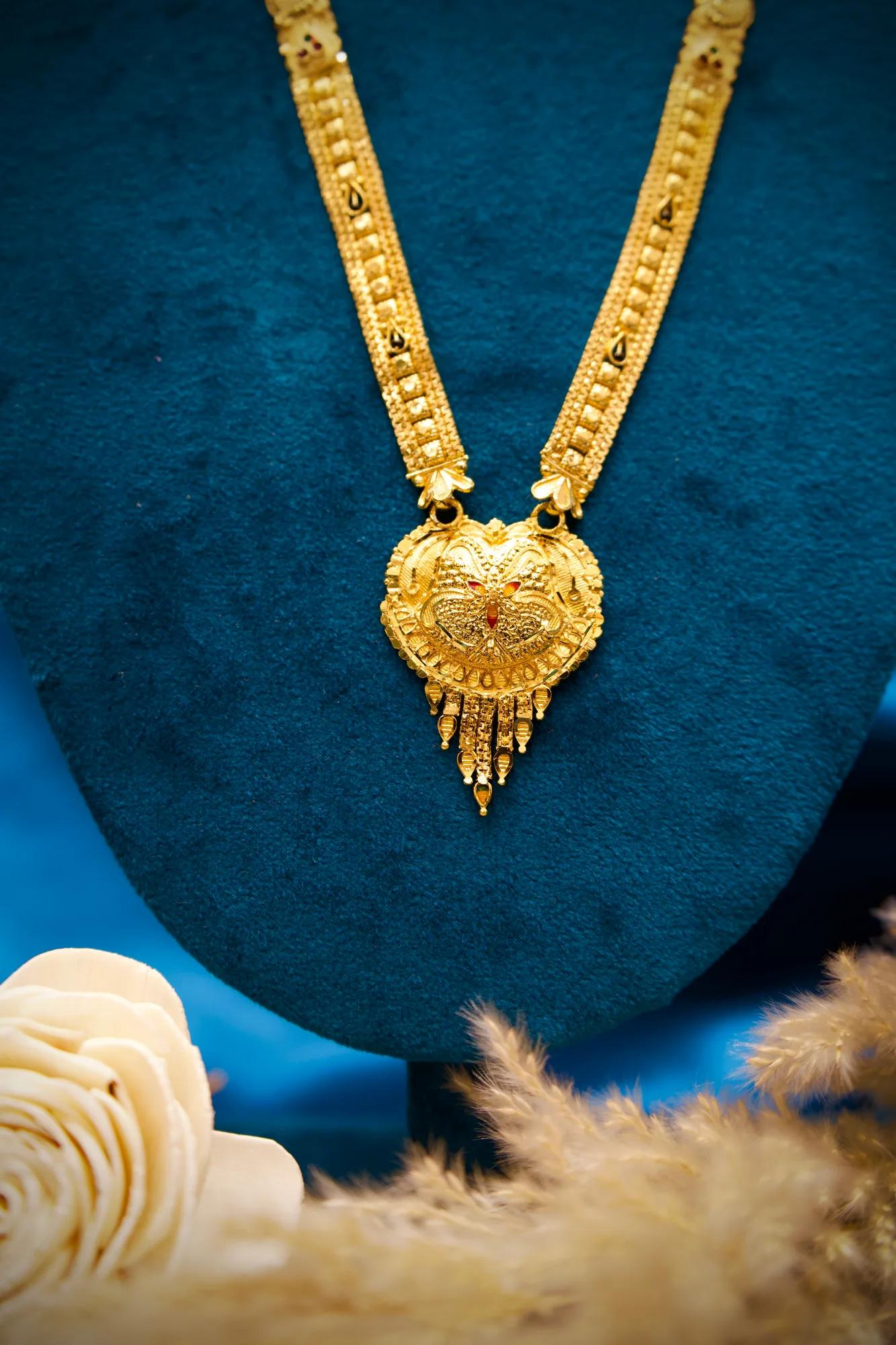 Antique Gold Finish Long Haram Mangalsutra with Royal Heart Pendant