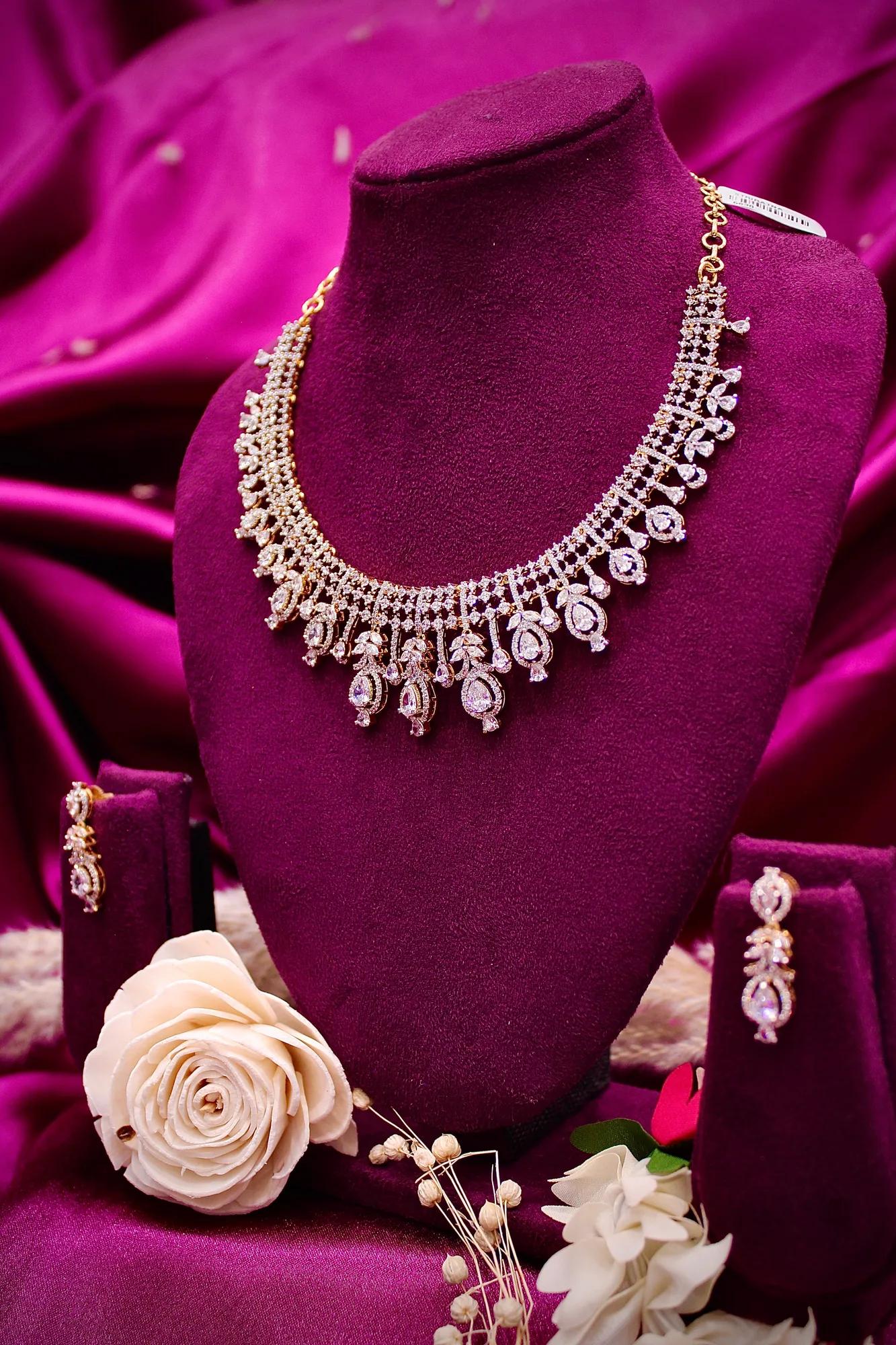 Royal American Diamond Bridal Necklace Set with Teardrop Danglers