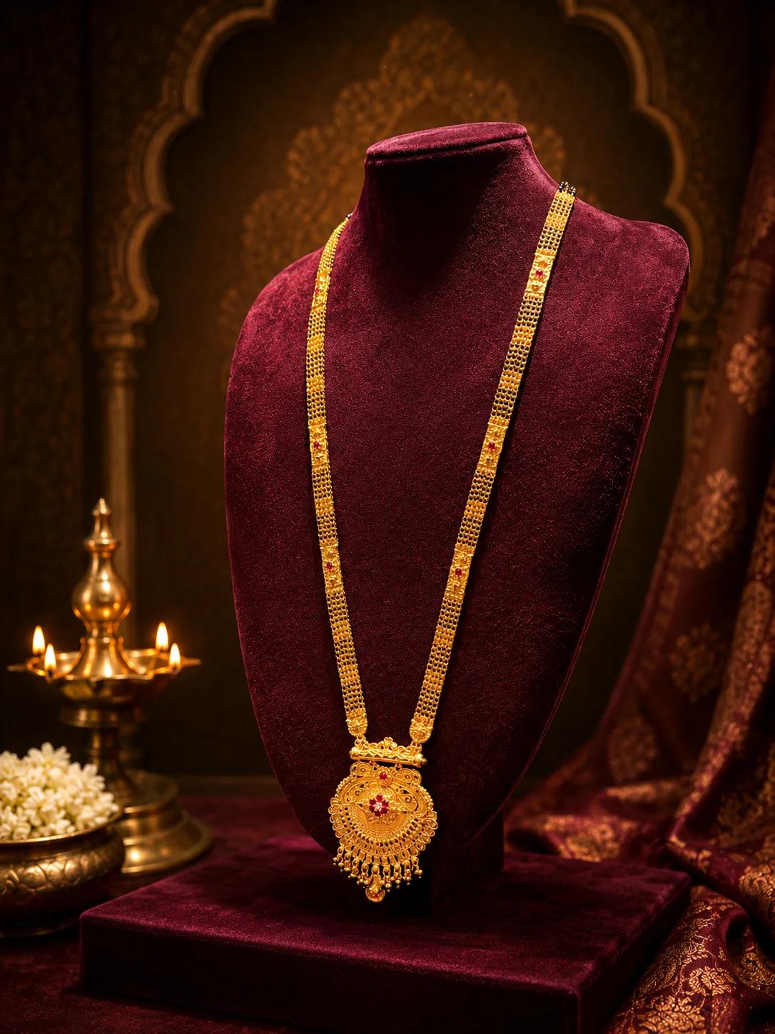Traditional Pinjara Patti Gold Mangalsutra with Ornate Pendant — Image 3