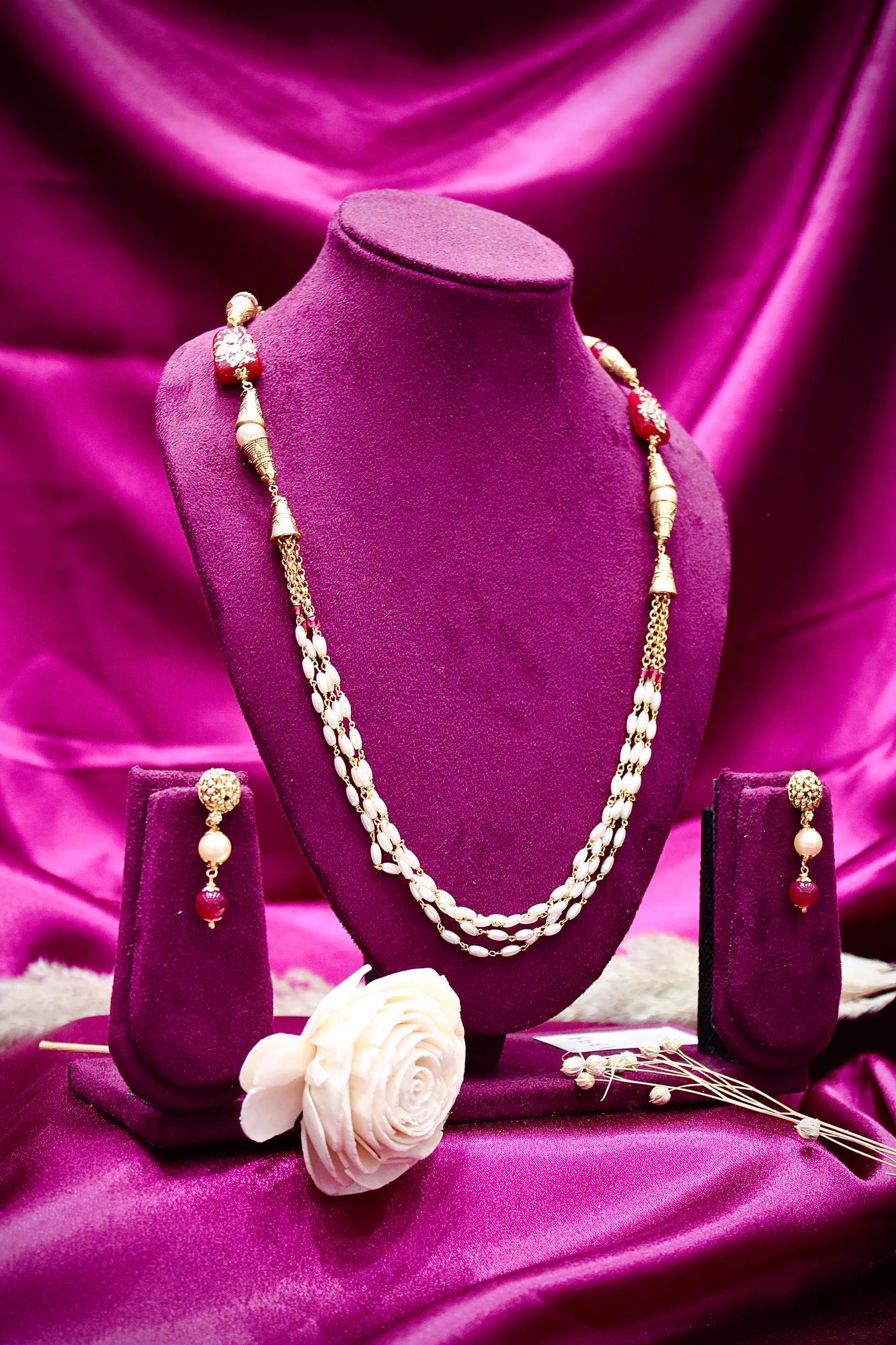 Elegant Pearl Beaded Traditional Necklace Set — Image 2