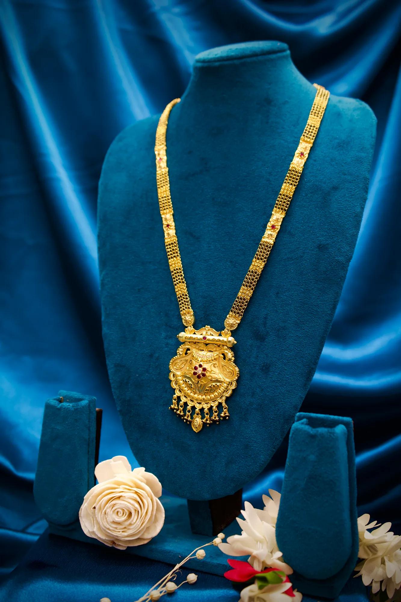 Antique Gold Finish Long Haram Mangalsutra with Royal Filigree Pendant