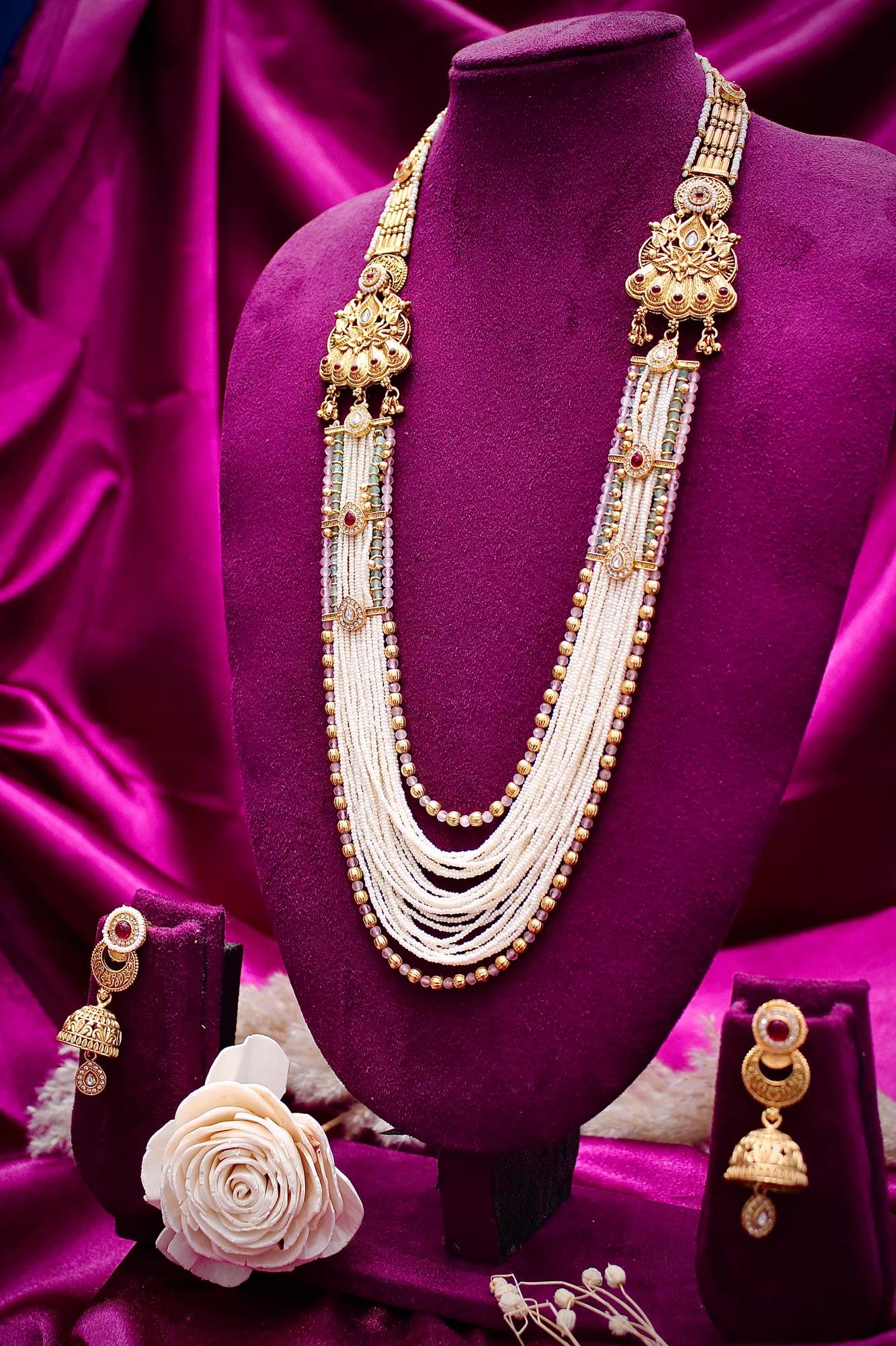Royal Multi-Layer Pearl Haar Necklace Set — Image 3