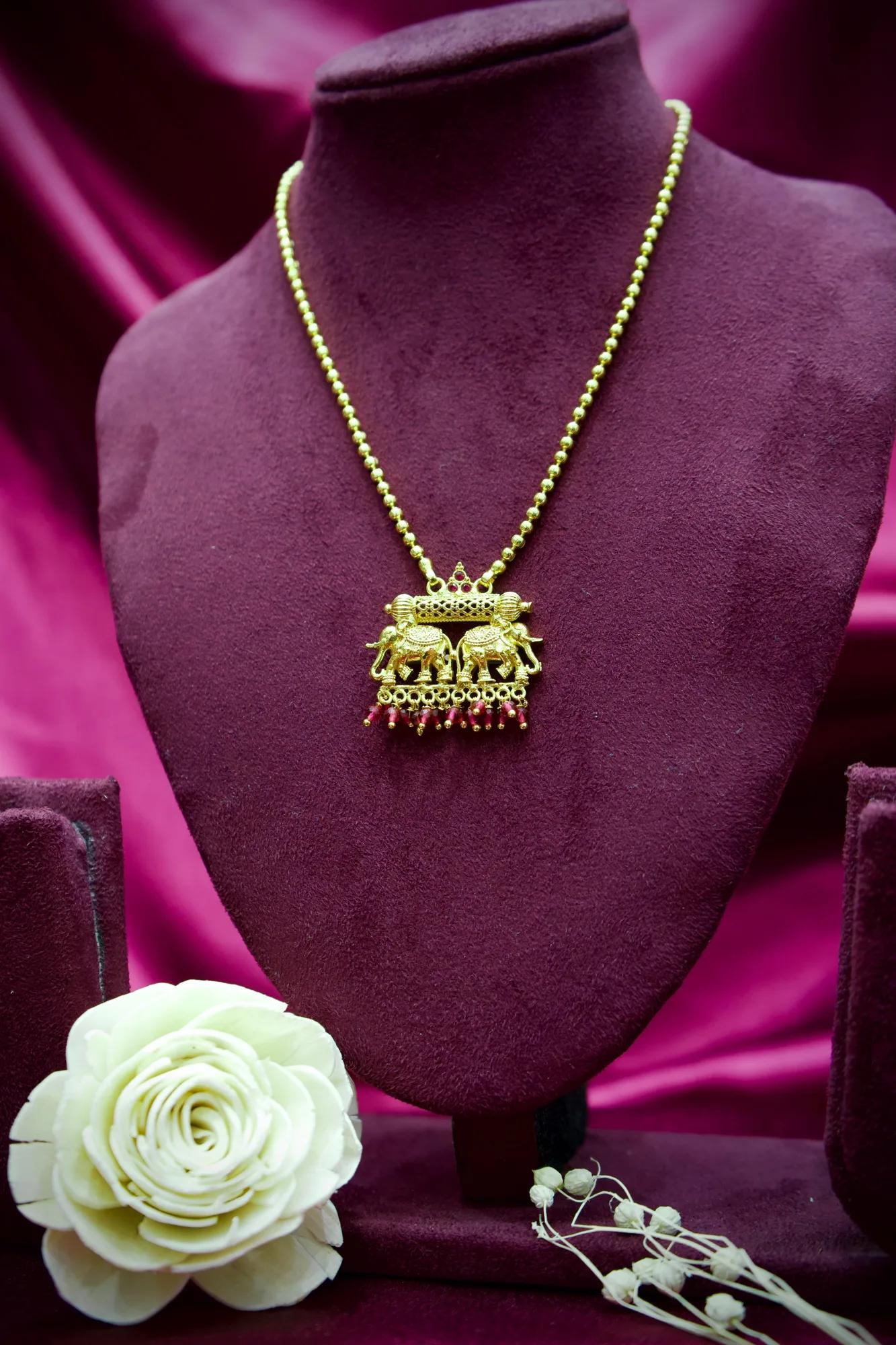 Traditional Elephant Motif Temple Pendant Necklace
