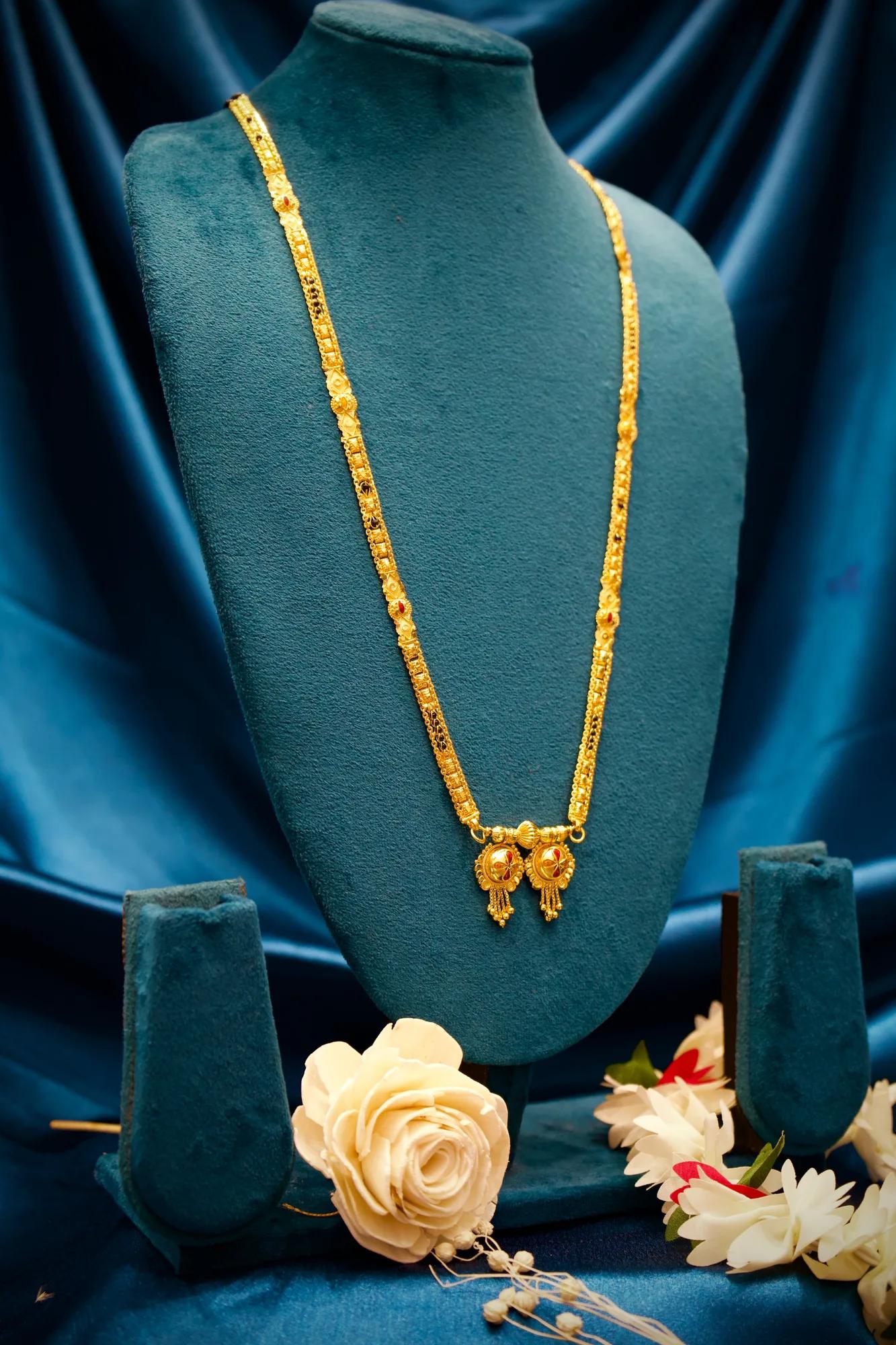 Traditional Twin Floral Pendant Gold-Tone Mangalsutra Necklace