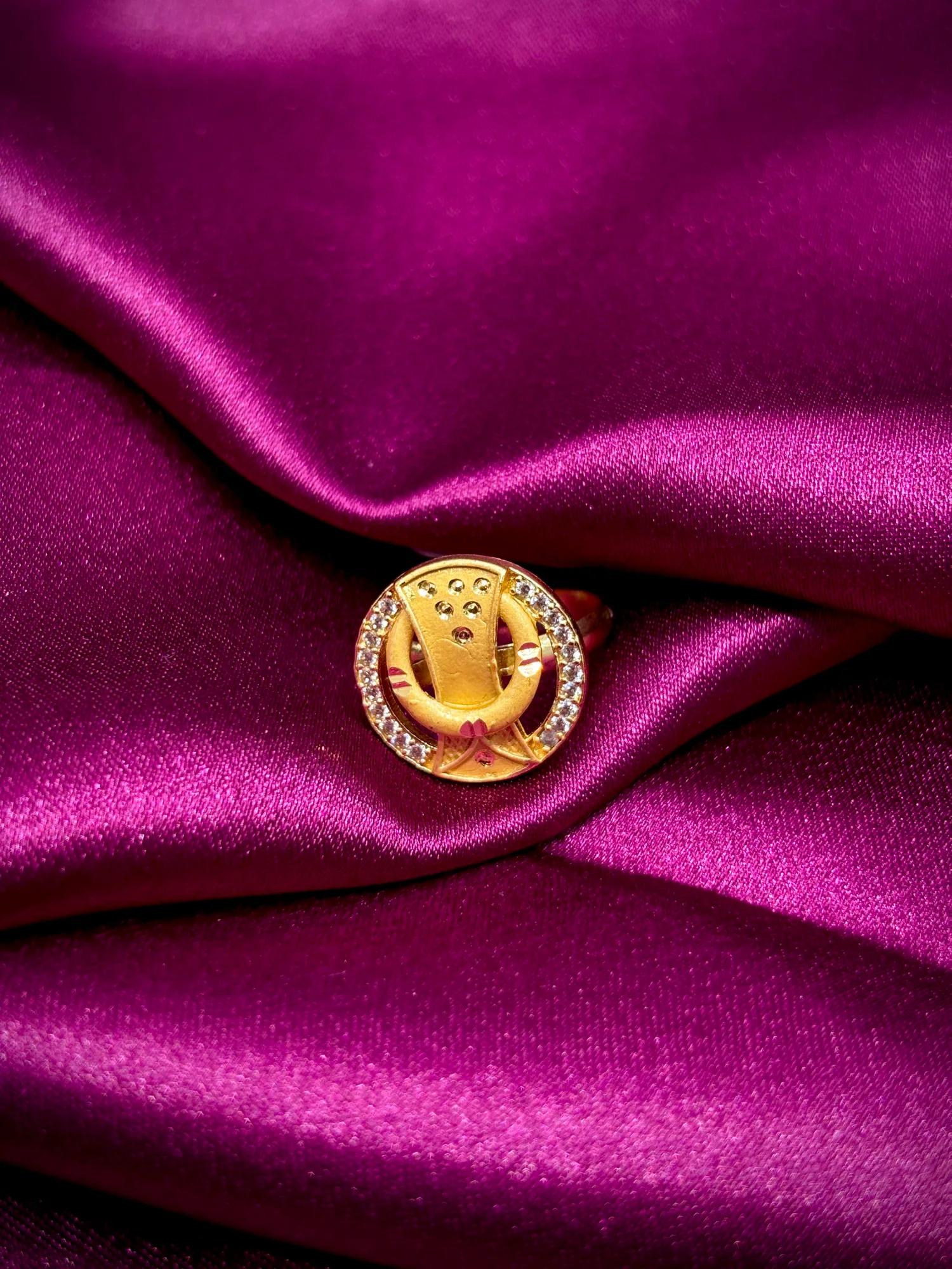 Elegant Circular Halo Gold-Tone Ring with CZ Accents