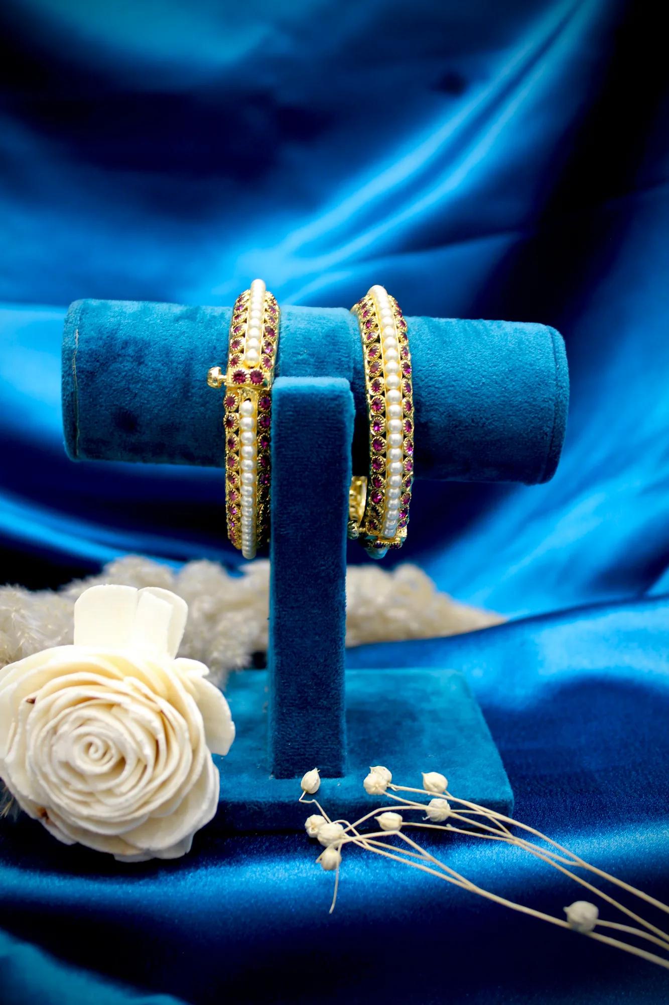 Ruby Pearl Designer Bangles (Set of 2)