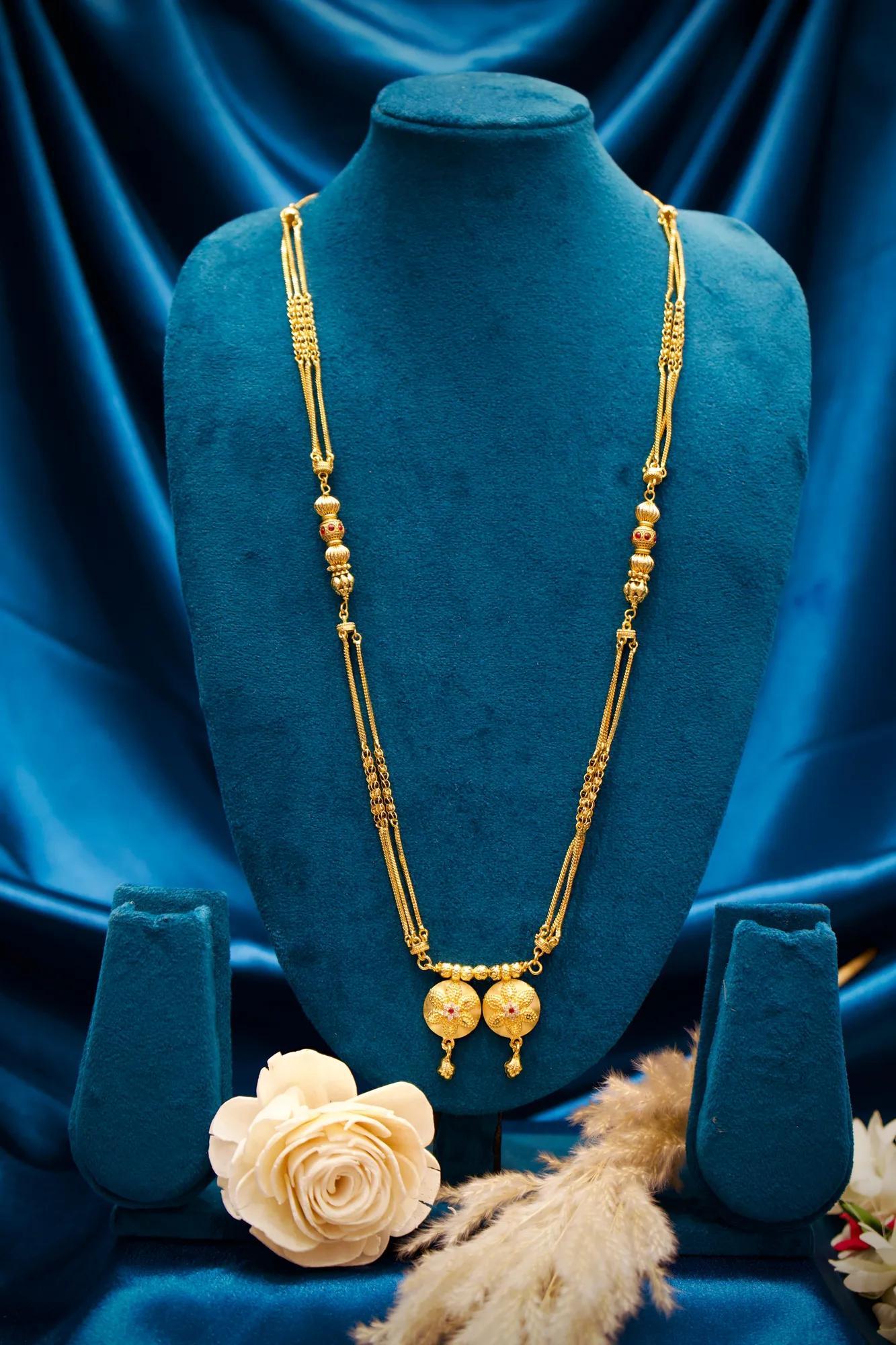 Traditional Twin Disc Gold-Tone Long Mangalsutra Necklace