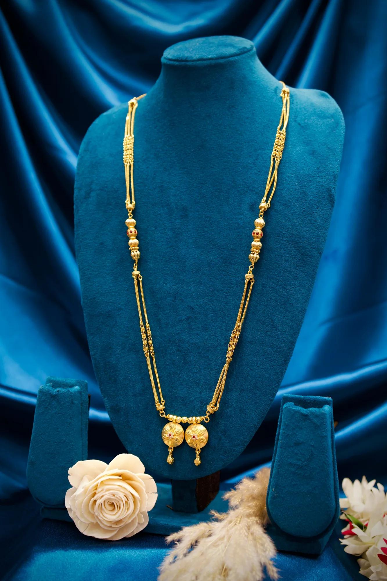 Traditional Twin Disc Gold-Tone Long Mangalsutra Necklace