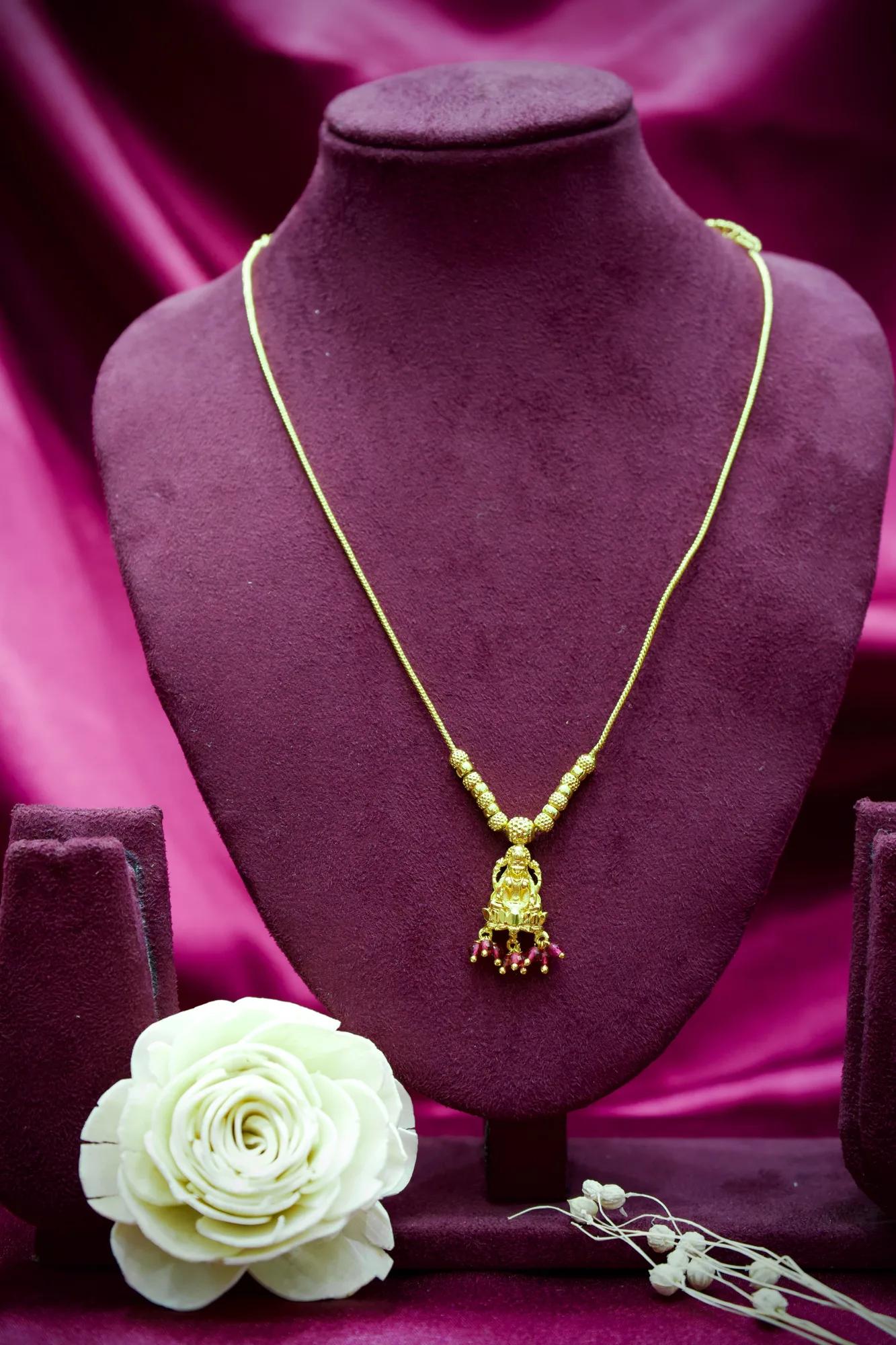 Lakshmi Idol Ruby Bead Temple Pendant Necklace
