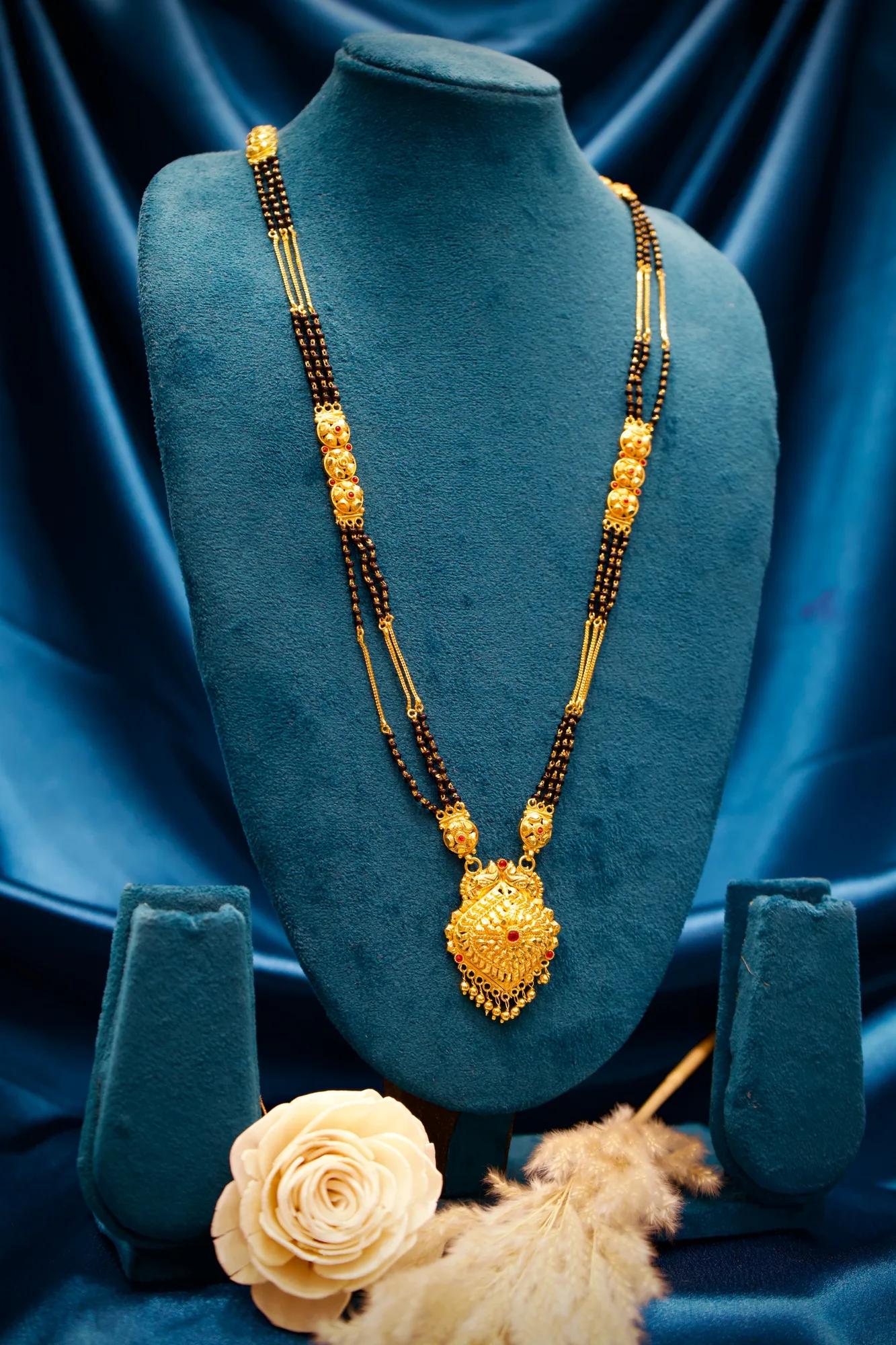 Royal Peacock Motif Black Bead Mangalsutra