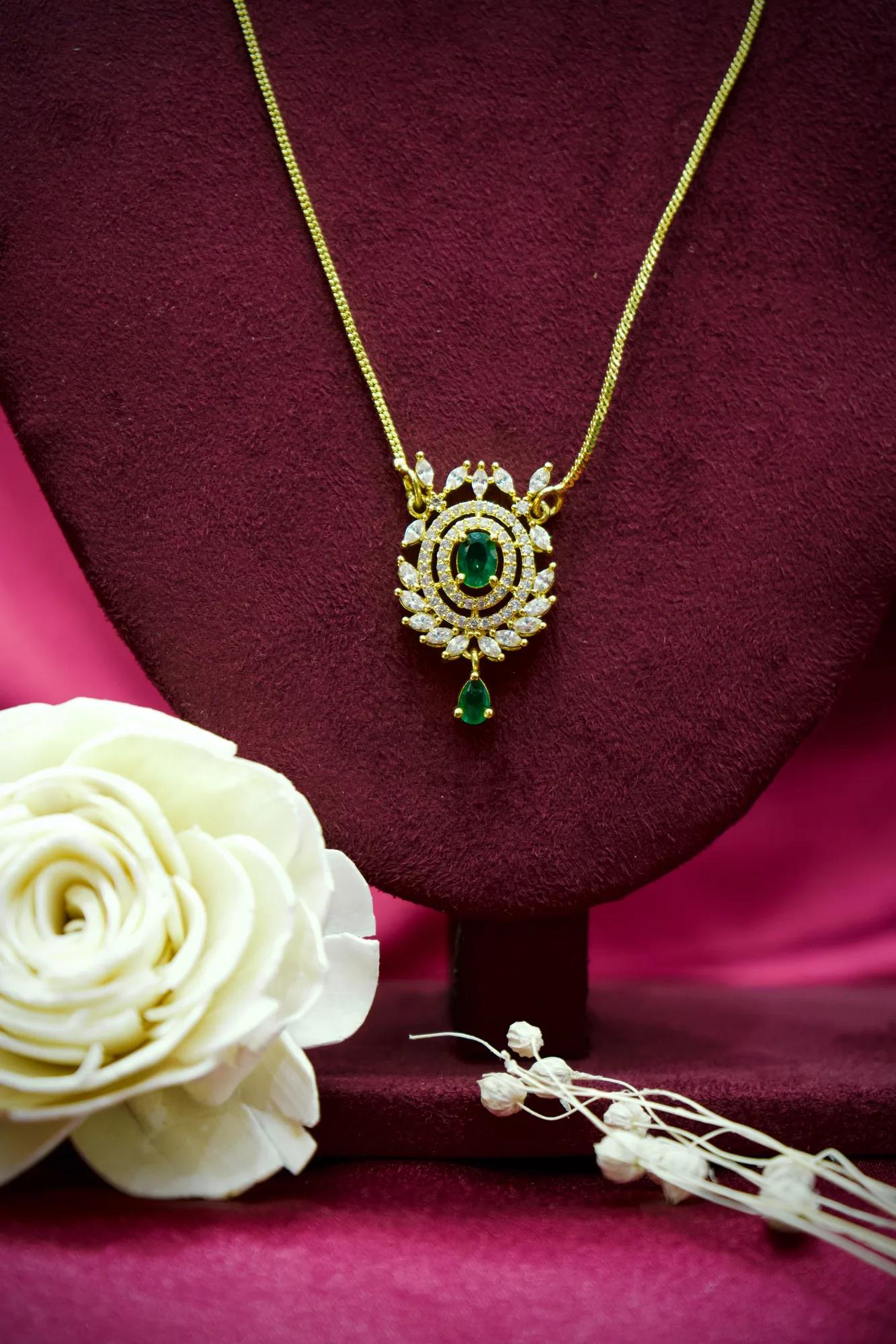 Emerald Floral Halo Crystal Pendant Necklace
