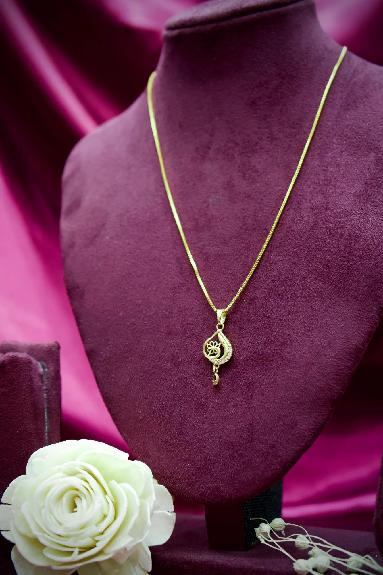 Floral Teardrop Gold Pendant Necklace