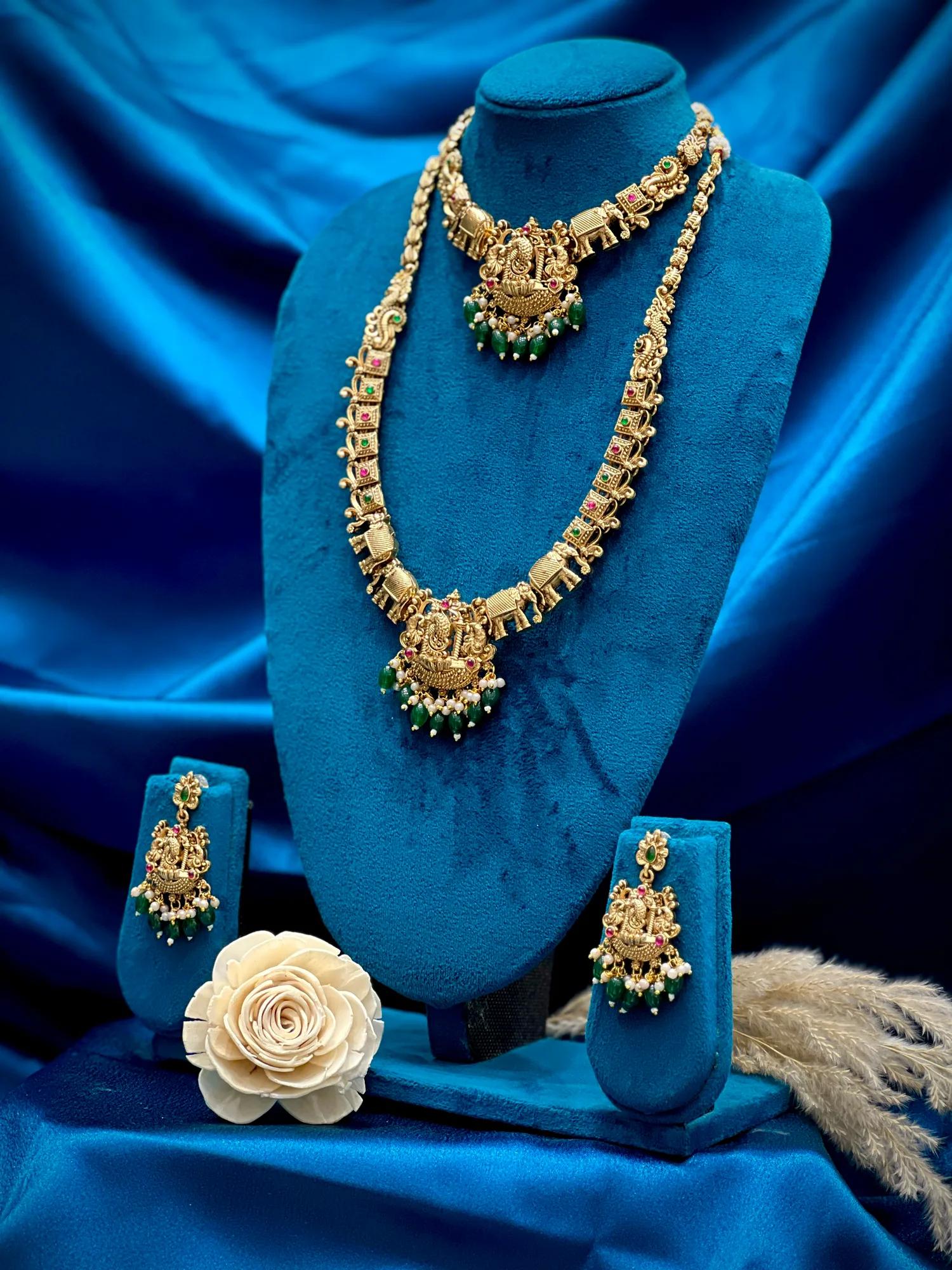 Matt temple pink stone green beeds combo — Image 4