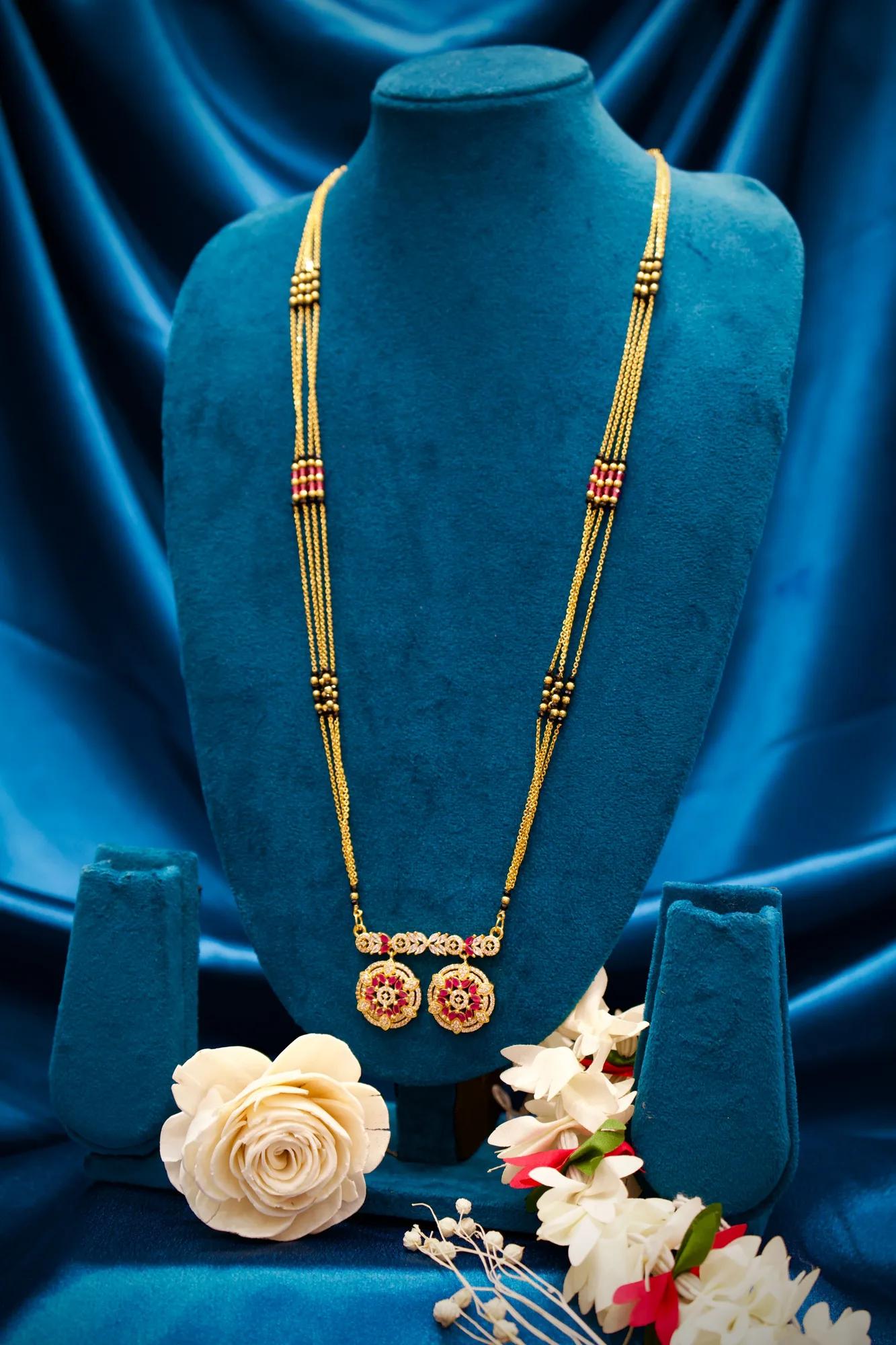 Royal Floral Stone-Studded Long Mangalsutra