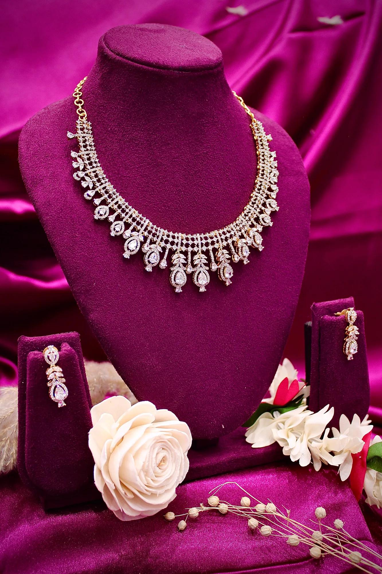 Royal American Diamond Bridal Necklace Set with Teardrop Danglers