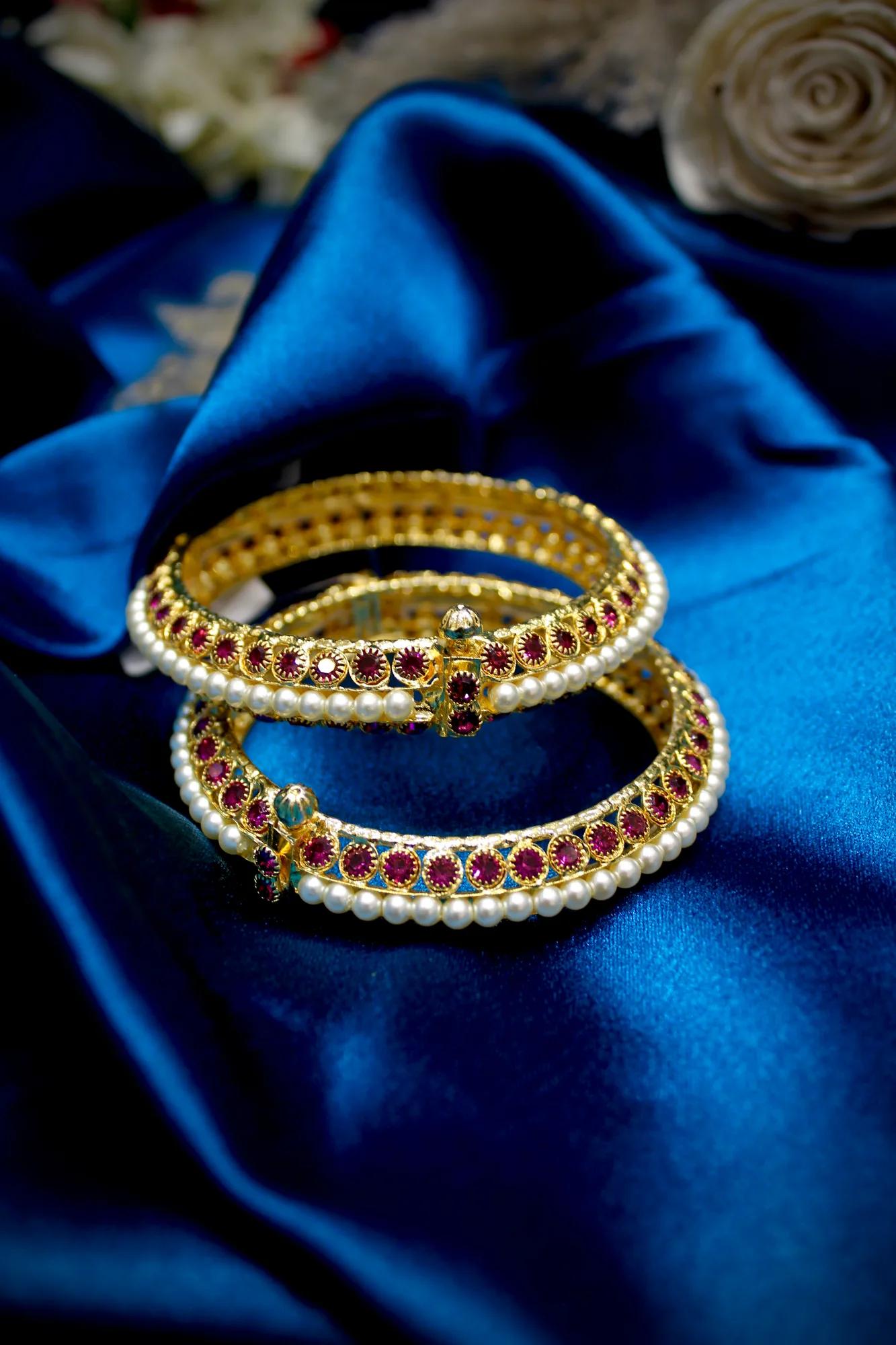 Ruby Pearl Designer Bangles (Set of 2)