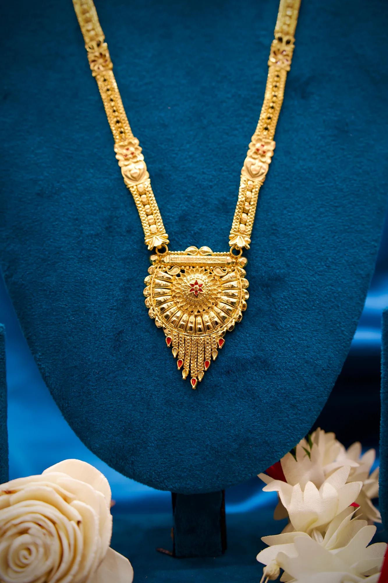 Royal Antique Gold Long Haram Mangalsutra with Sunburst Tassel Pendant