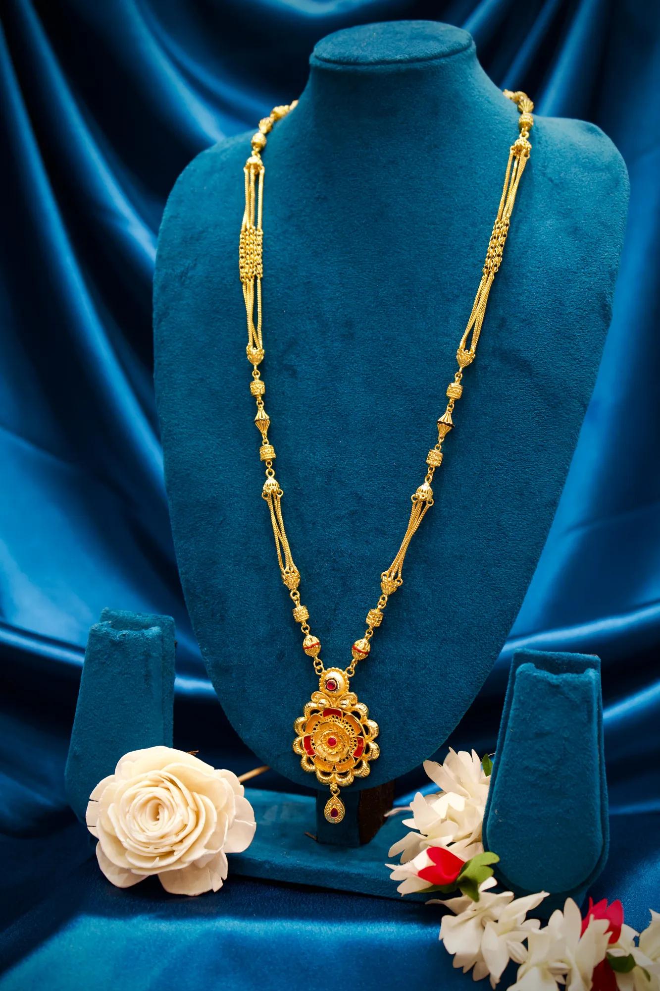 Floral Ruby Accent Long Chain Mangalsutra
