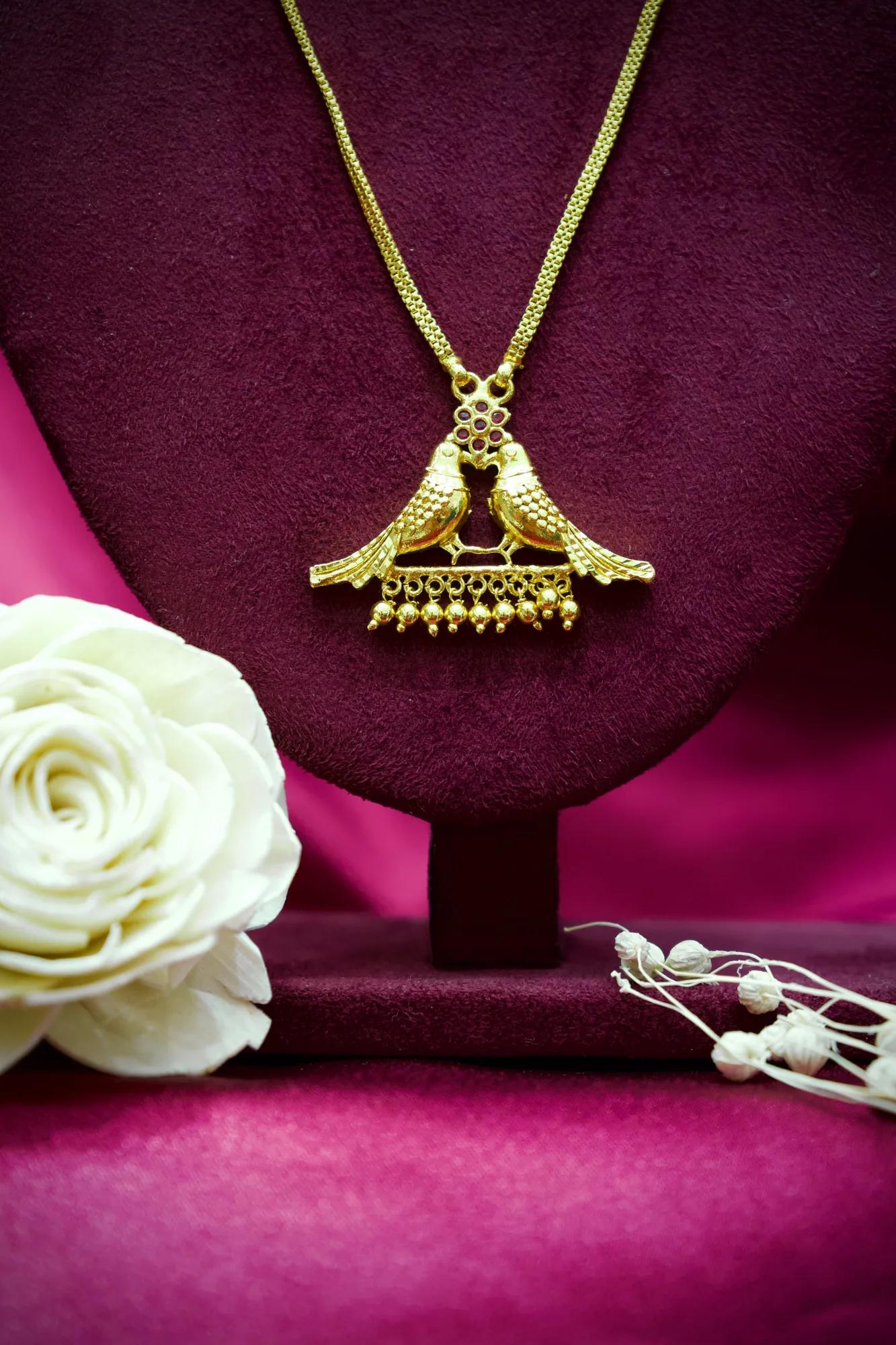 Love Birds Floral Charm Pendant Necklace