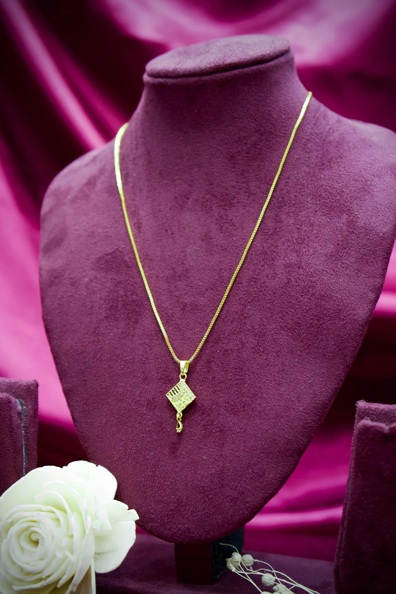Diamond Accent Square Charm Gold Pendant Necklace