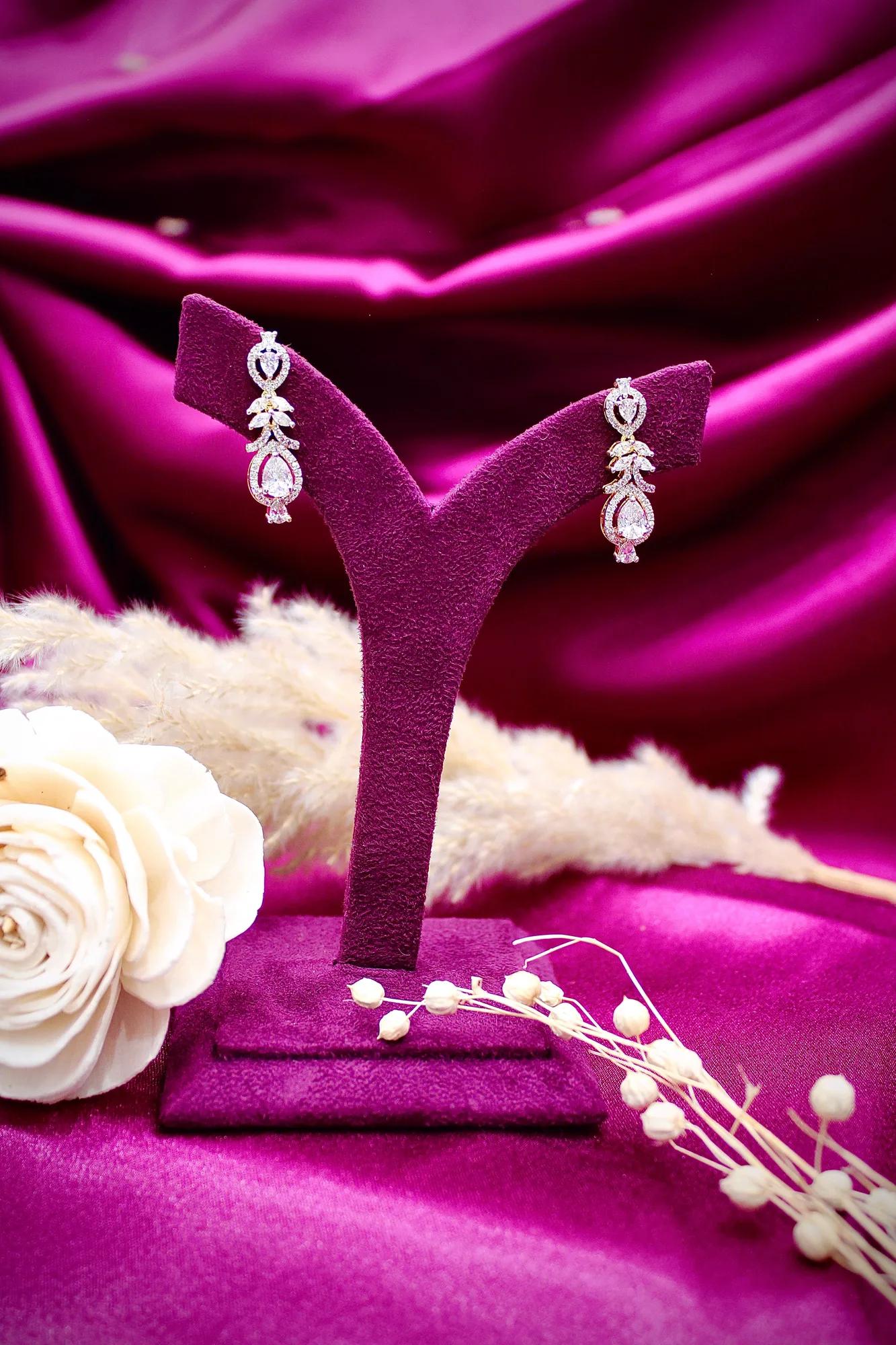 Royal American Diamond Bridal Necklace Set with Teardrop Danglers