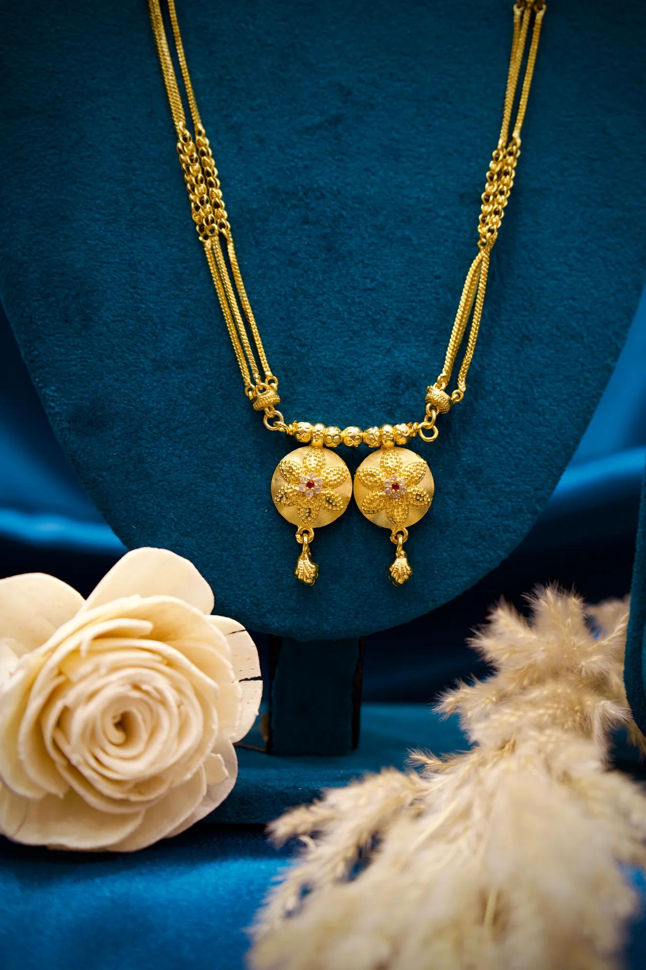 Traditional Twin Disc Gold-Tone Long Mangalsutra Necklace