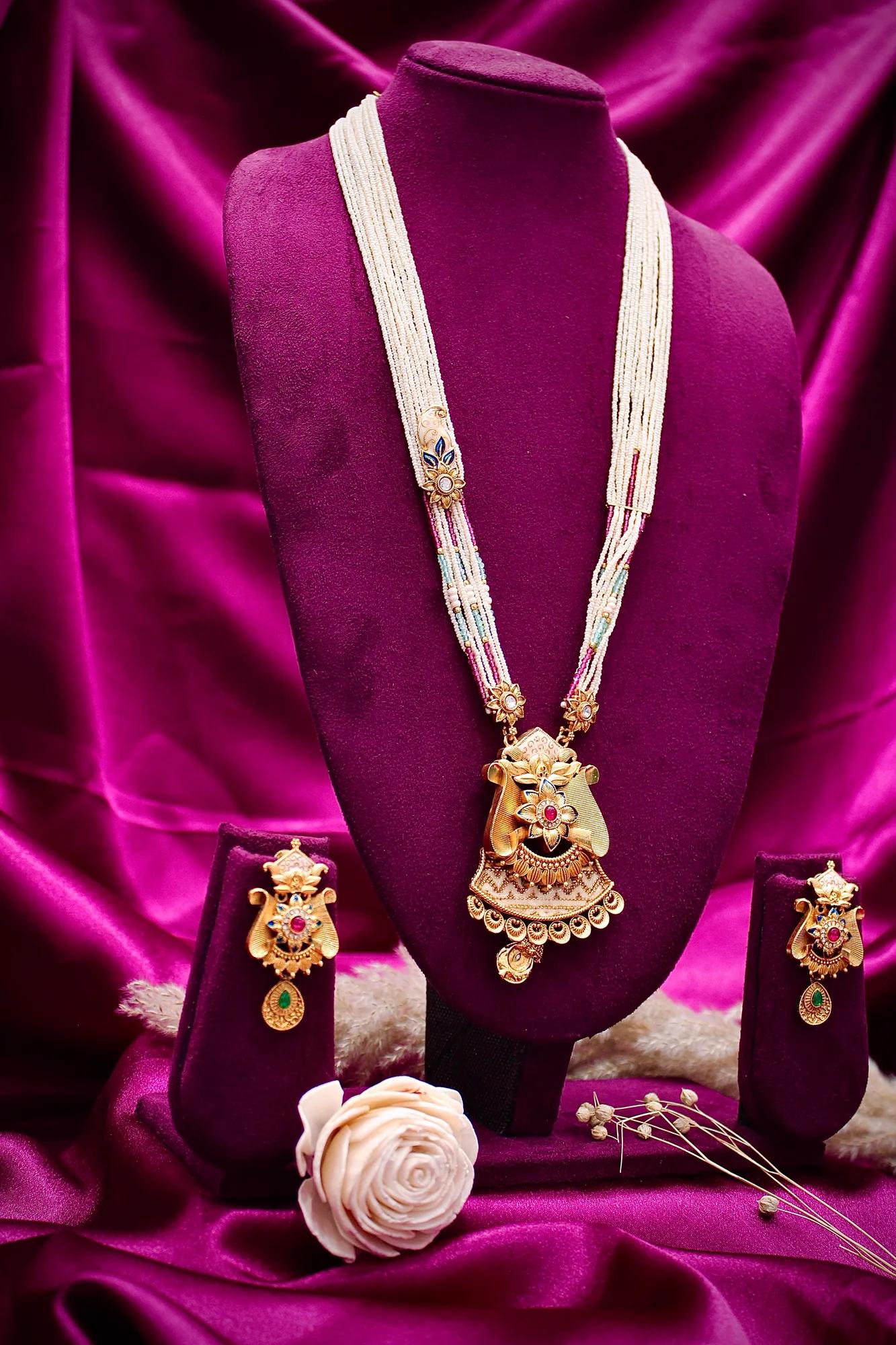Royal Pearl Strand Temple Pendant Necklace Set — Image 2