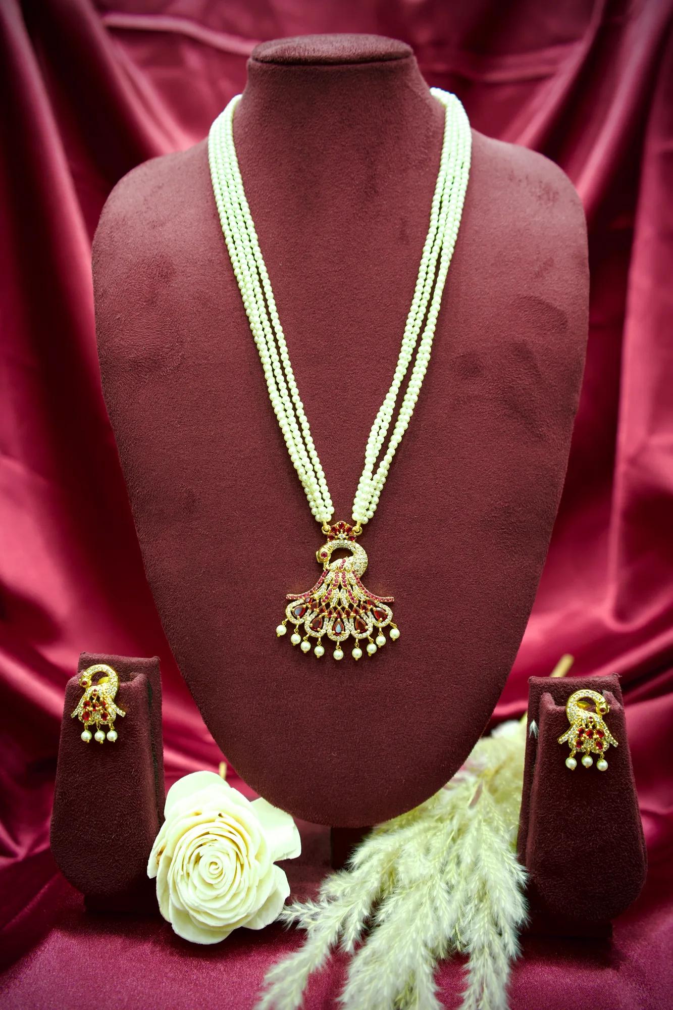 Royal Pearl Peacock Pendant Necklace Set