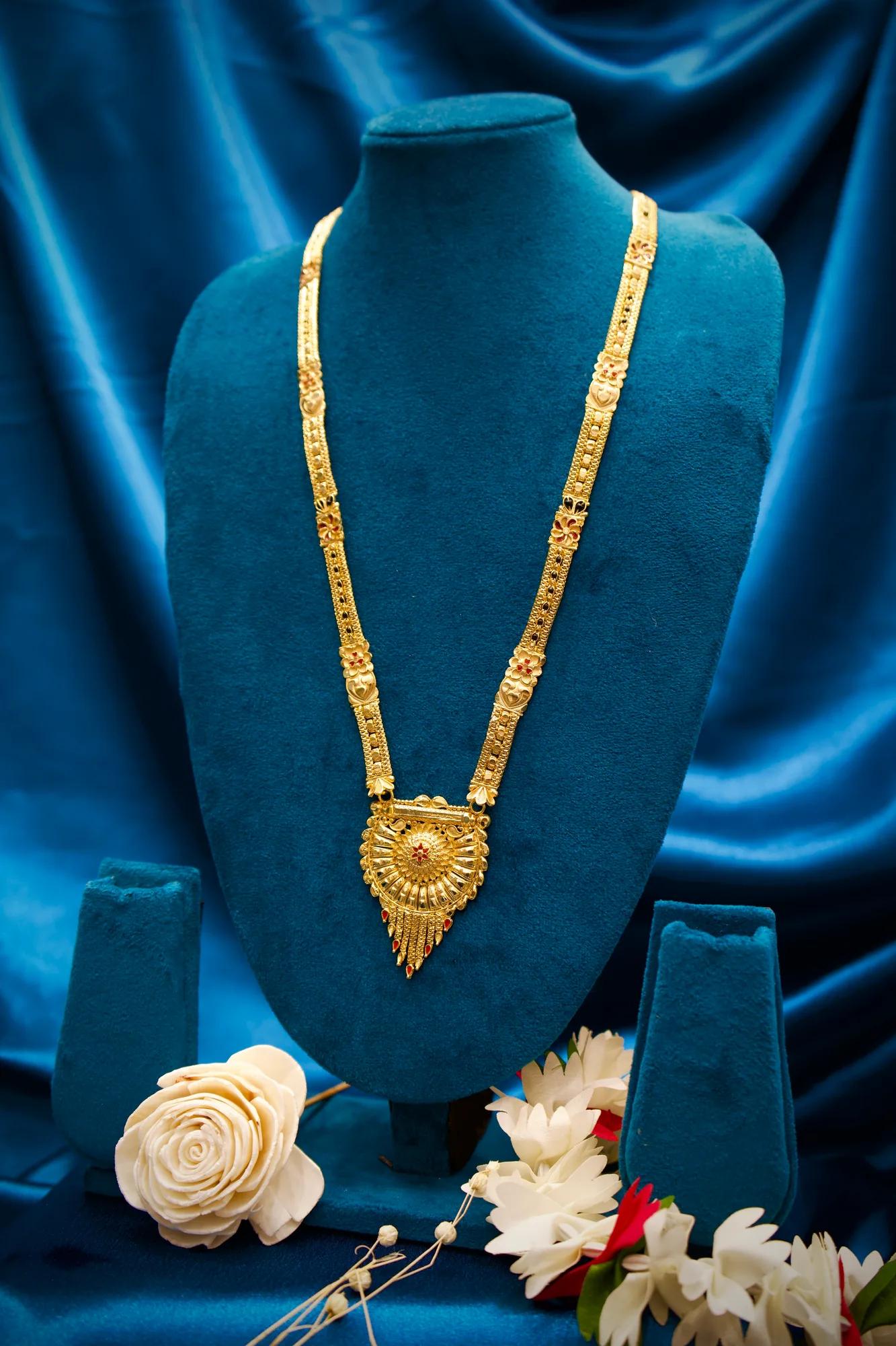 Royal Antique Gold Long Haram Mangalsutra with Sunburst Tassel Pendant