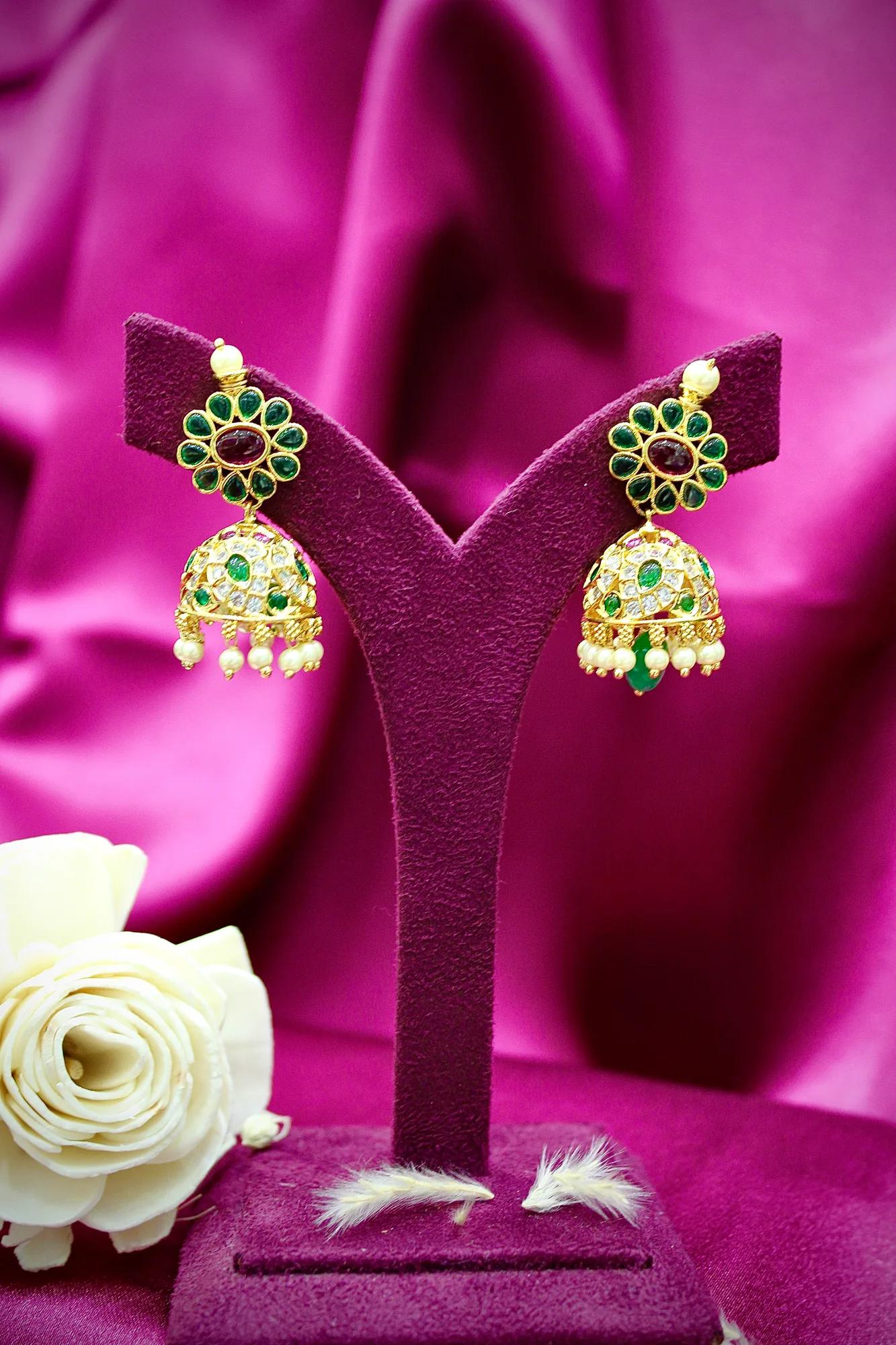 Royal Kundan Green Beaded Choker Necklace Set with Jhumka Earrings