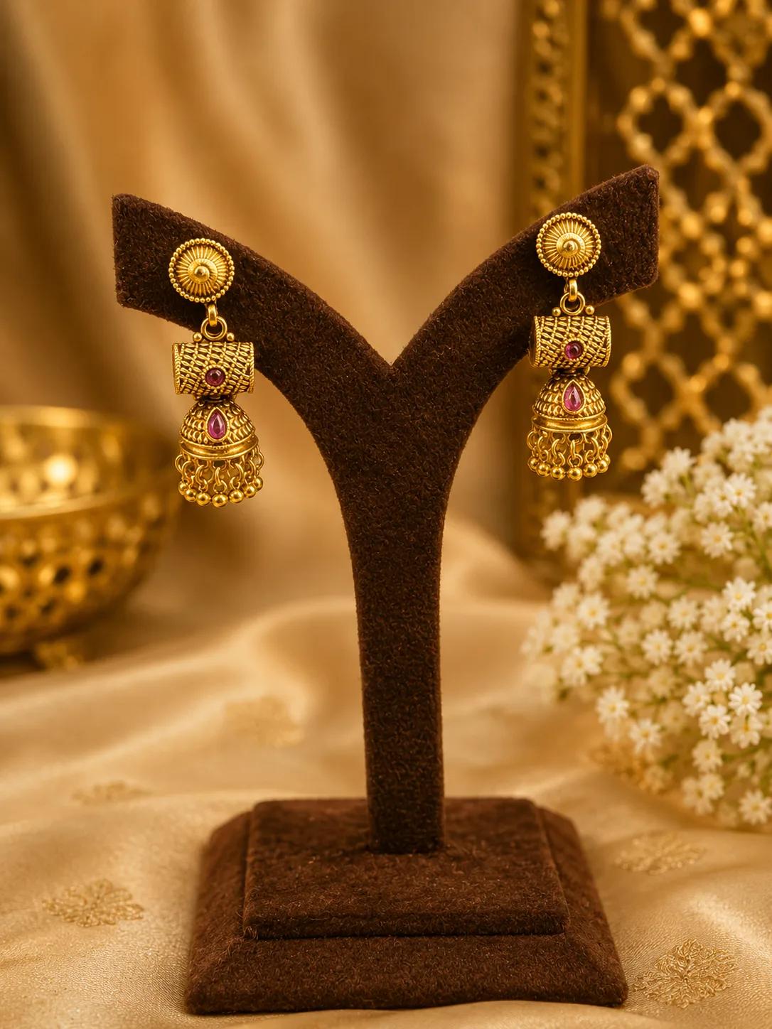 Temple Jhumka Charm Gold Necklace Set — Image 3