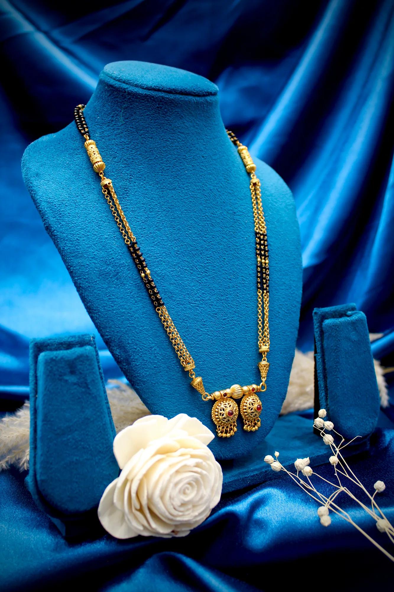 Elegant Antique Gold Dual Pendant Black Bead Mangalsutra