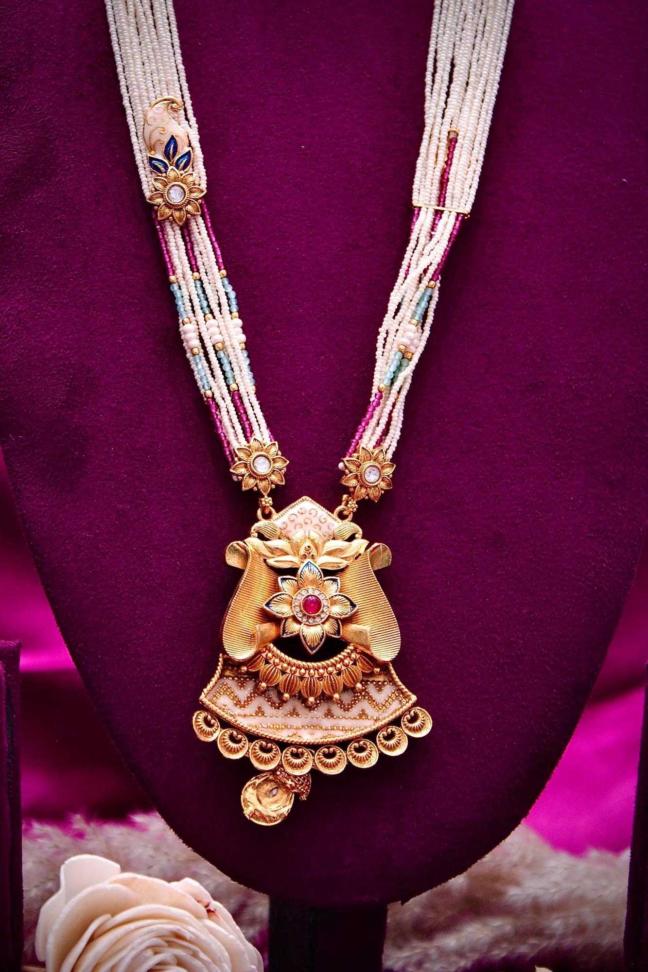 Royal Pearl Strand Temple Pendant Necklace Set — Image 4