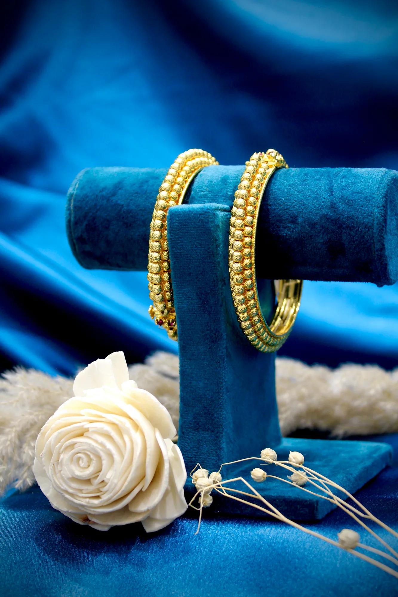 Classic Gold Beaded Bangles (Set of 2)