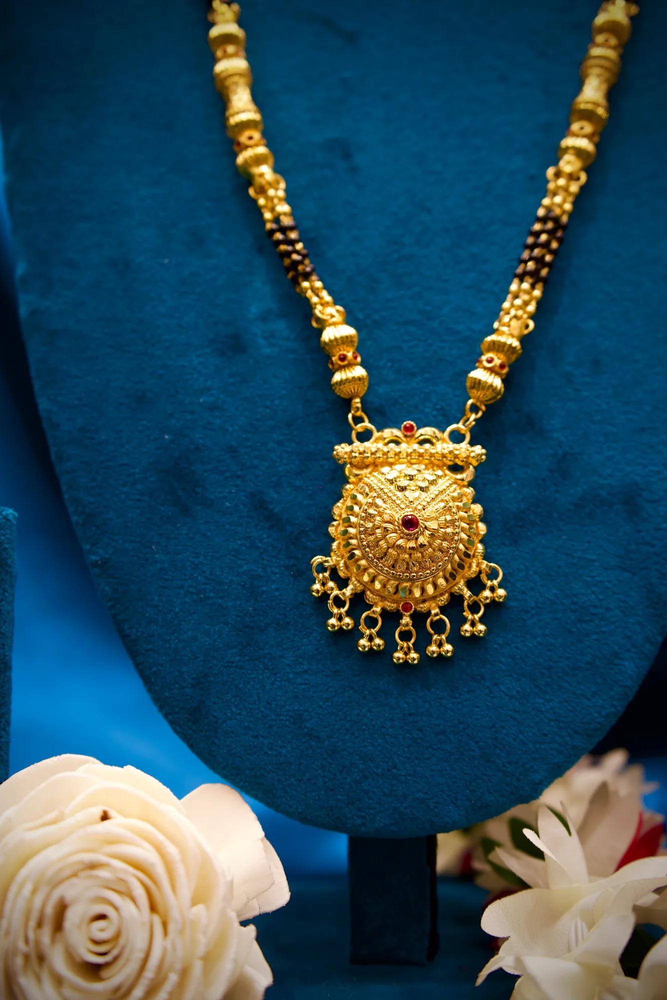 Traditional Black Bead Mangalsutra with Peacock Motif Pendant